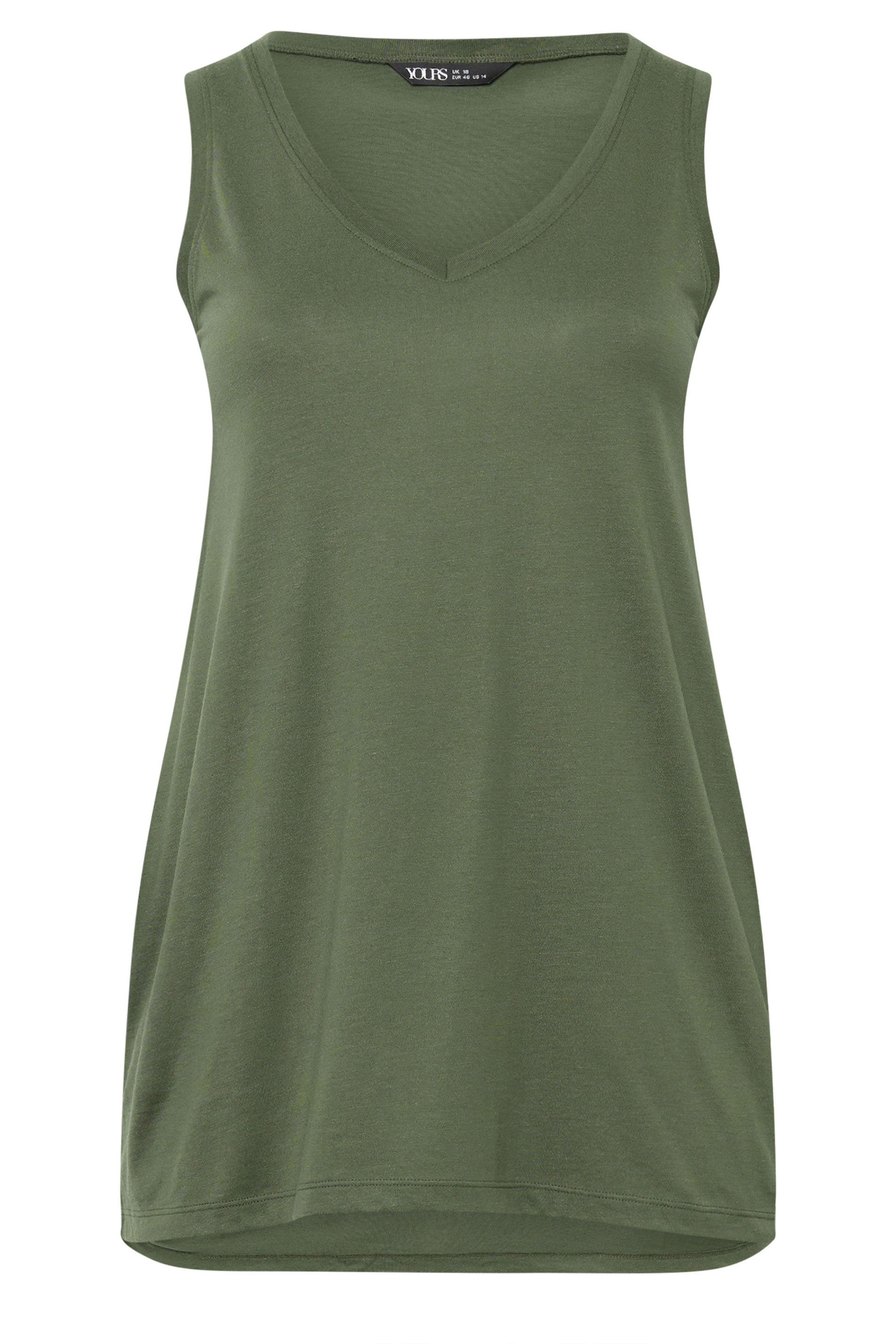 YOURS Plus Size Khaki Green V-Neck Basic Vest Top | Vest Top 5