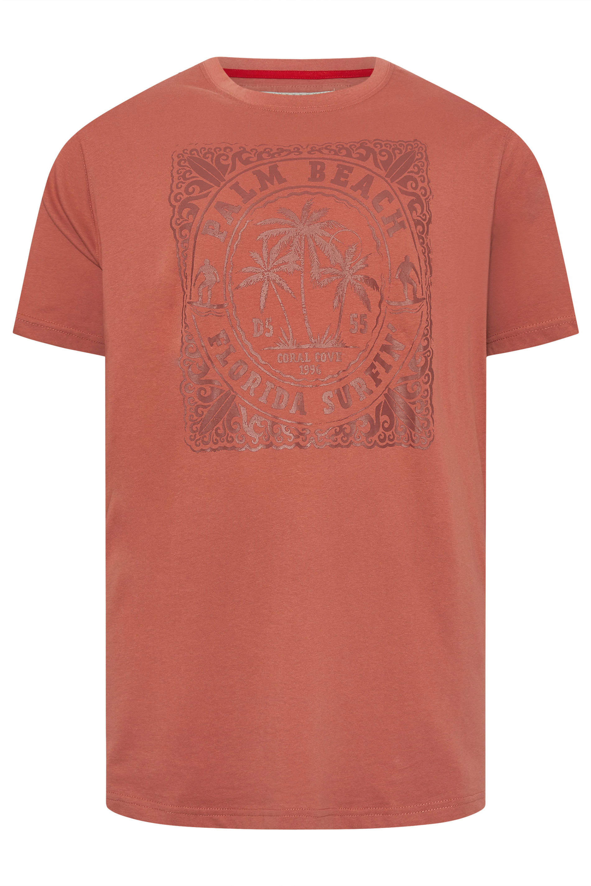 D555 Big & Tall Brick Red Florida Surf Print T-Shirt | BadRhino 2