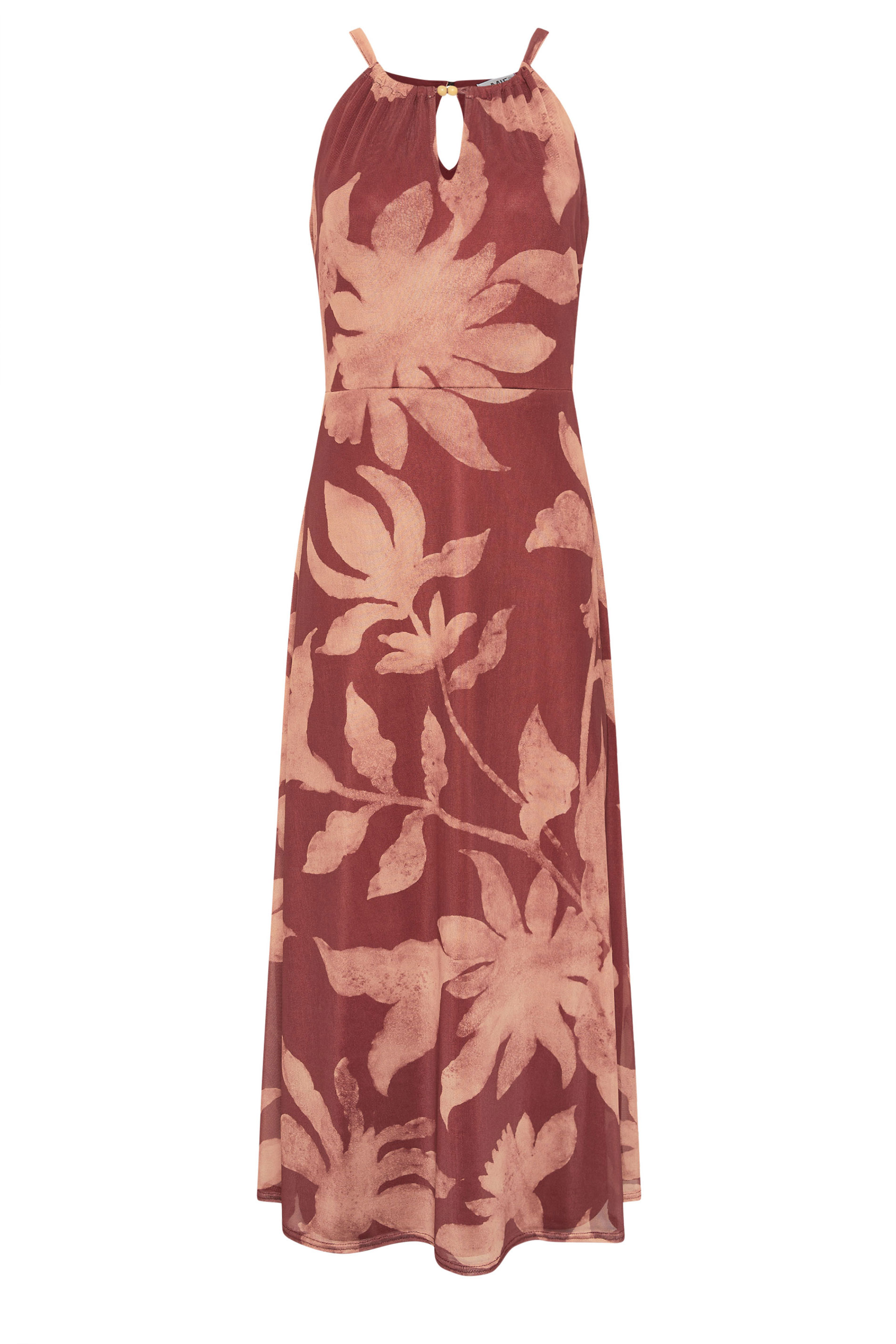 M&Co Petite Orange Floral Print Halter Neck Mesh Maxi Dress | M&Co 6