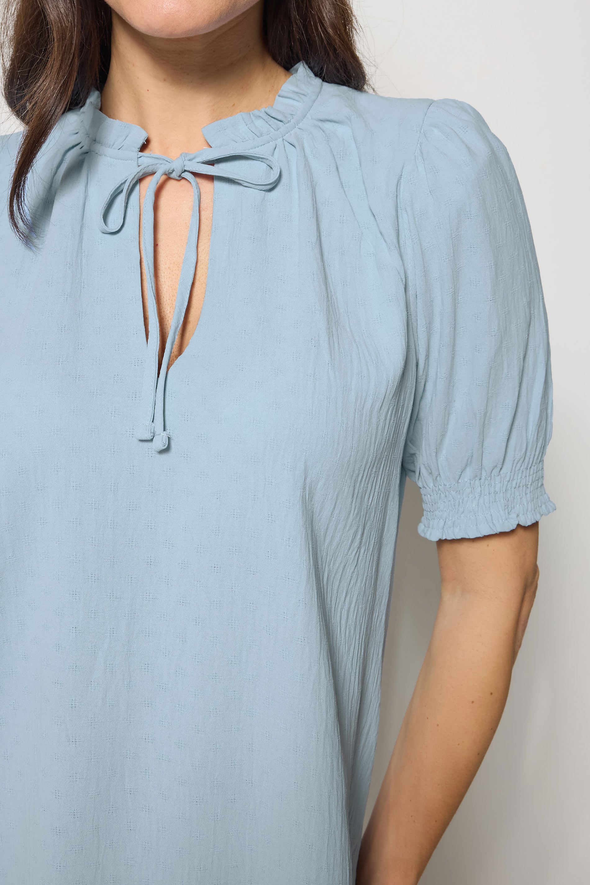 M&Co Blue Pastel Tie Neck Frill Sleeve Blouse | M&Co 4