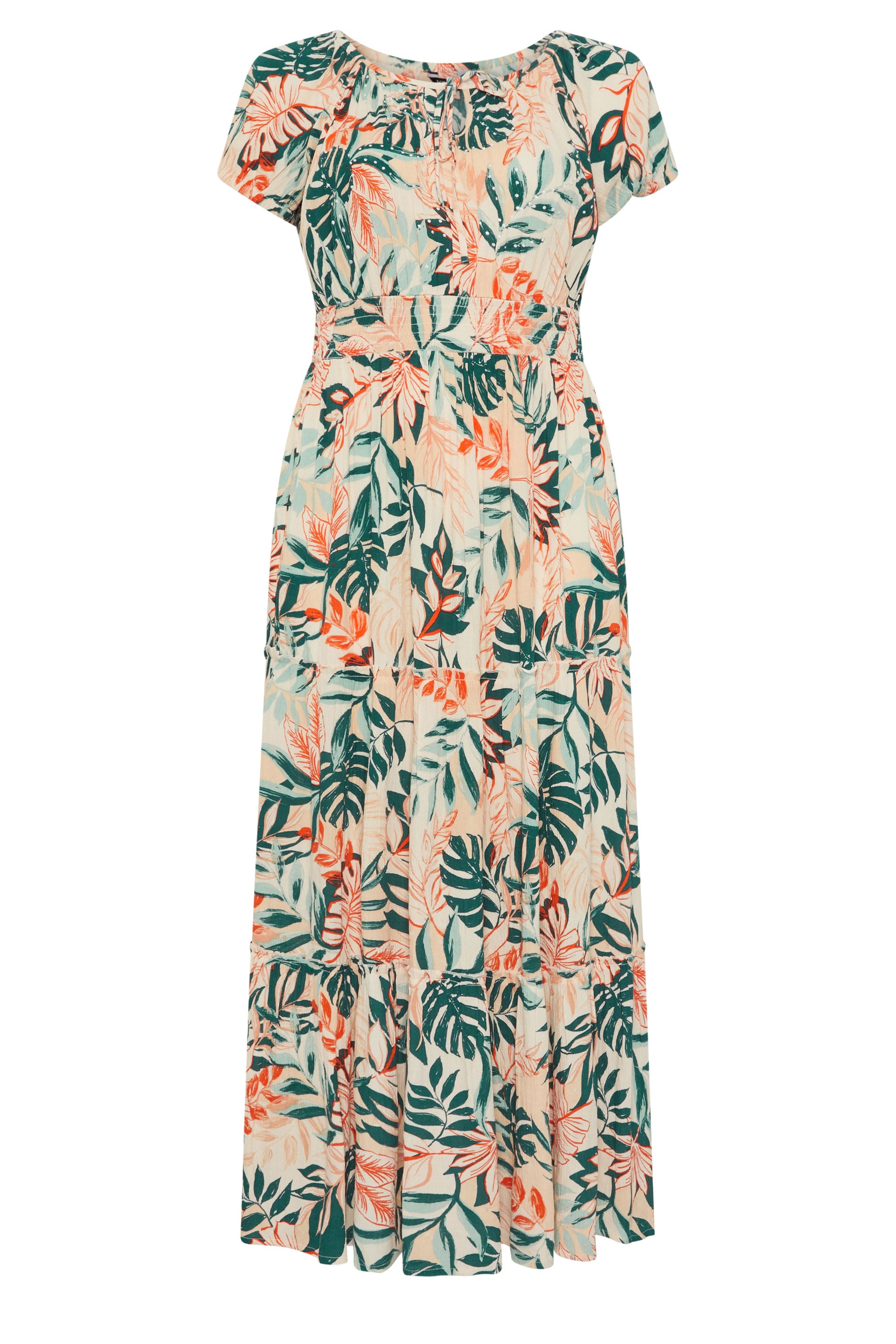 YOURS Plus Size Cream Leaf Tie Neck Bardot Maxi Dress | Yours Clothing 6