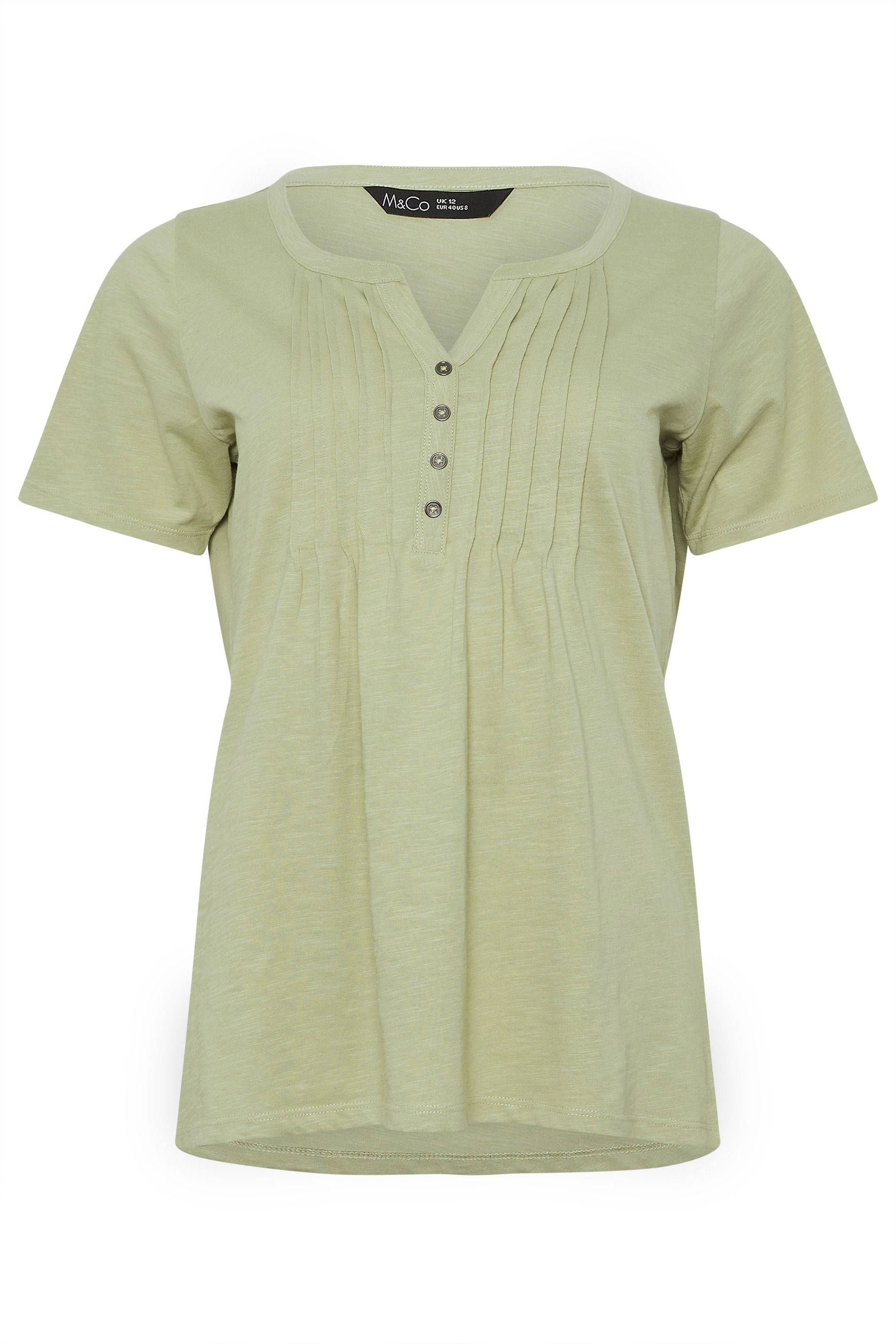 M&Co Sage Green Short Sleeve Cotton Henley Top | M&Co 5