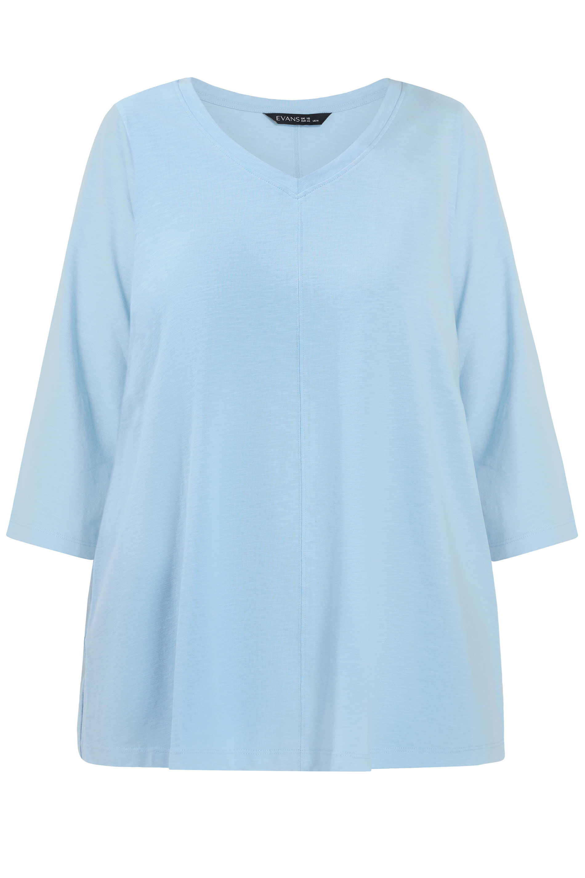 EVANS Plus Size Sky Blue V-Neck Cotton Top | Evans 5