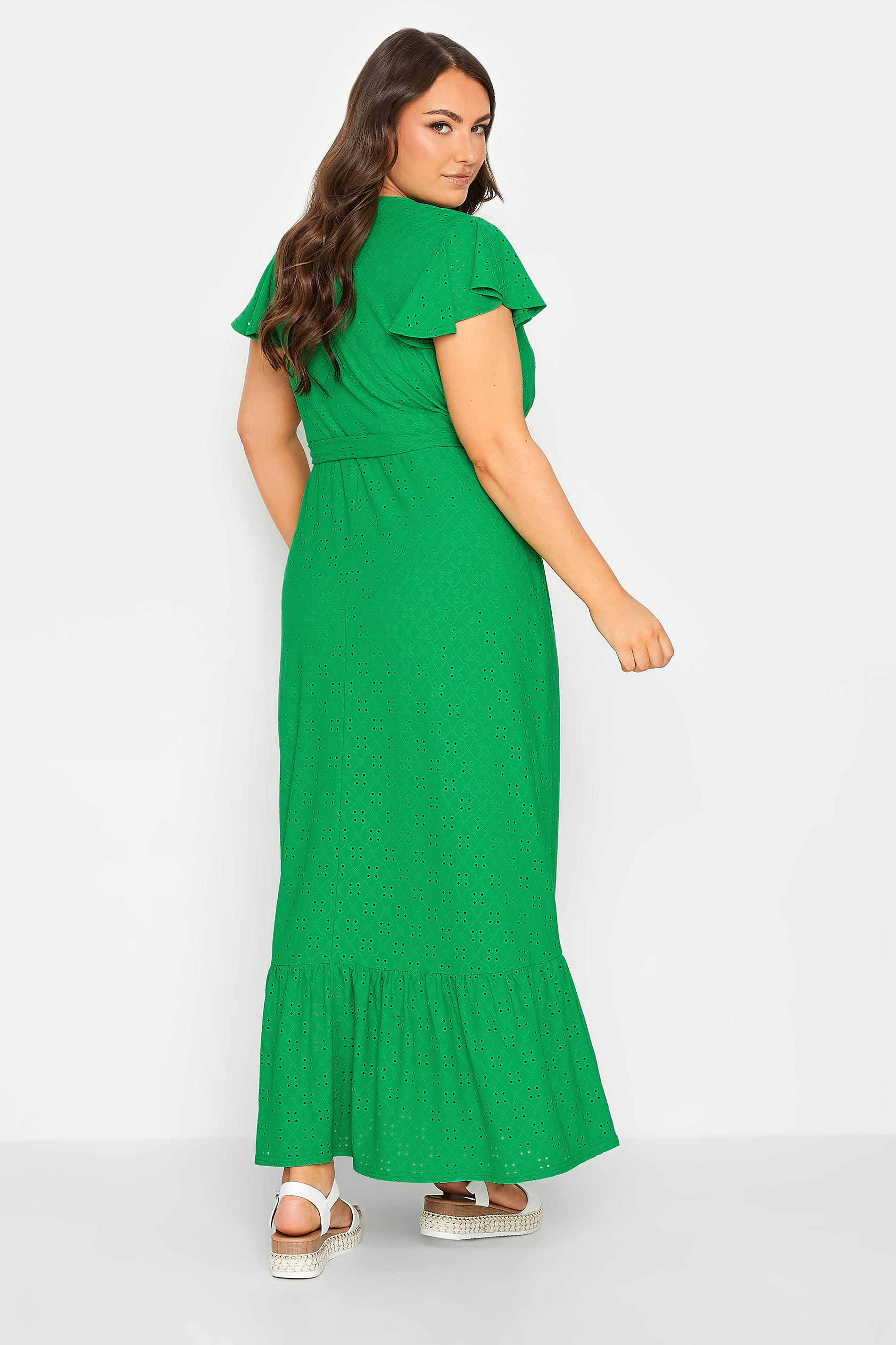 YOURS Curve Plus Size Green Purple Broderie Anglaise Maxi Dress | Yours Clothing  3