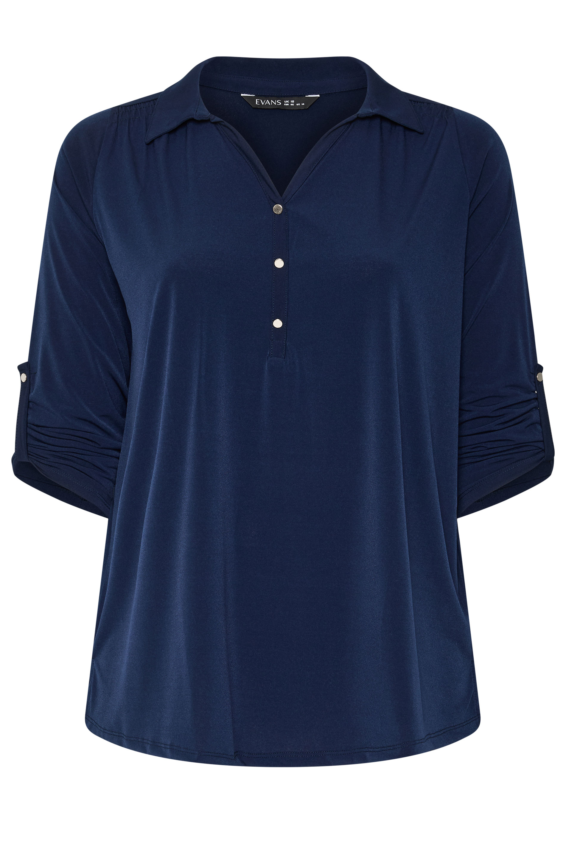 EVANS Plus Size Navy Blue Long Sleeve Blouse | Evans  1