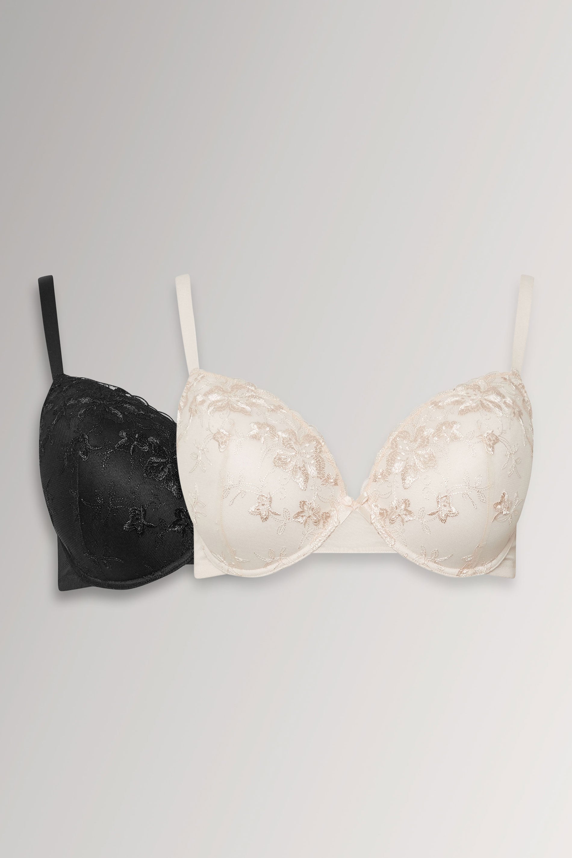 YOURS 2 PACK Plus Size Black & White Floral Lace Embroidered Padded Bras | Yours Clothing 3