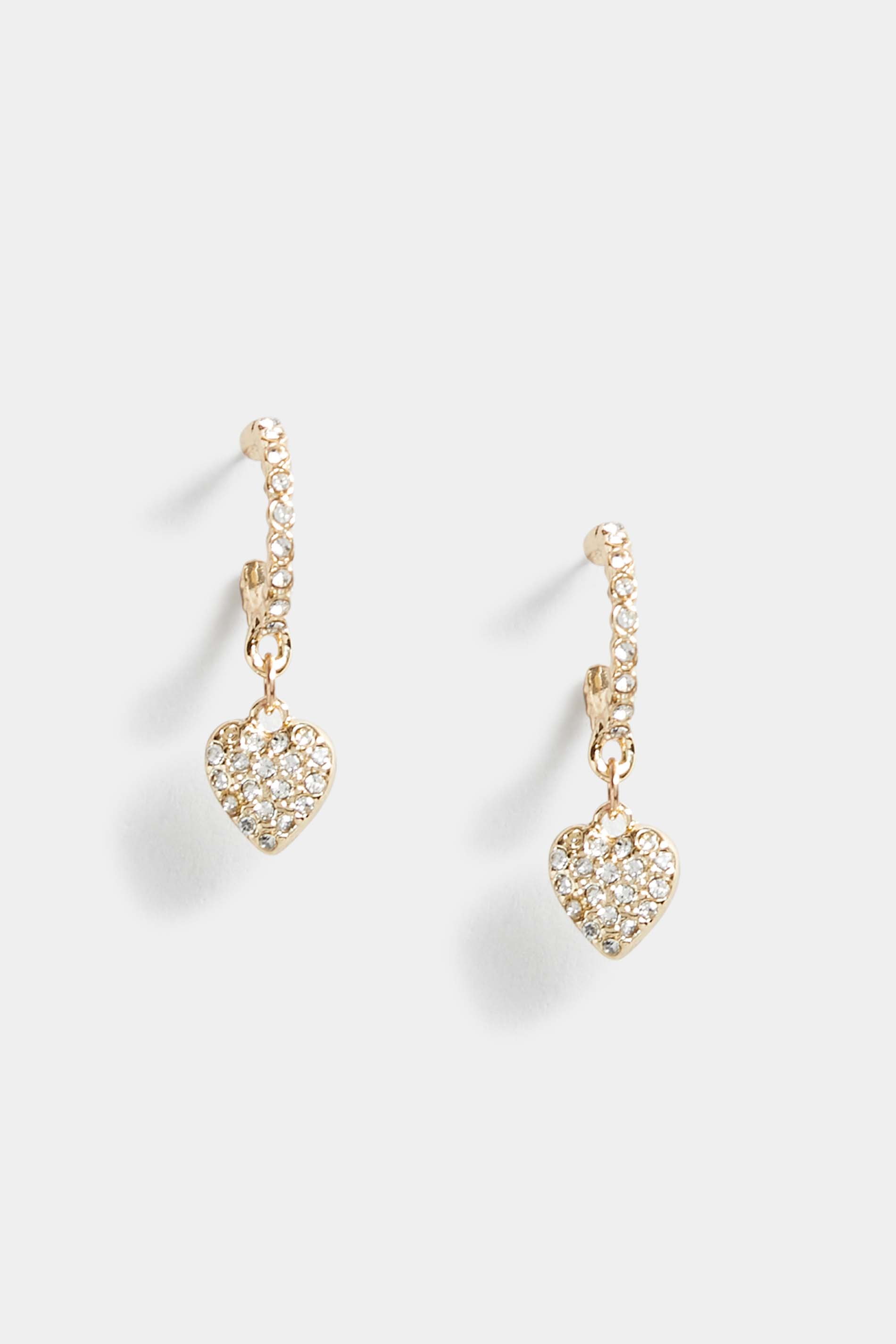 Gold Diamante Heart Drop Earrings | Yours Clothing 2
