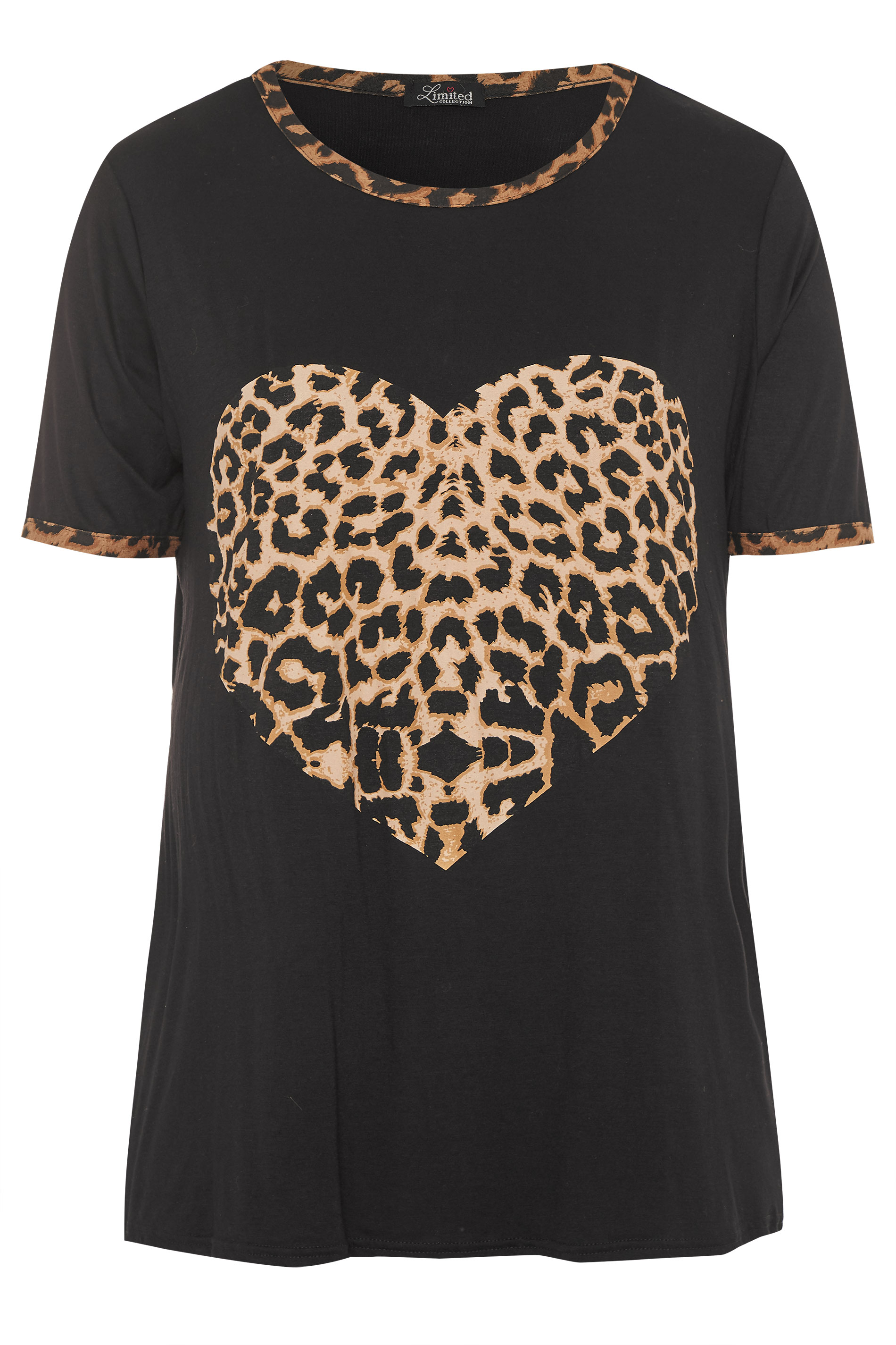 Black Leopard Print Heart Ringer T 