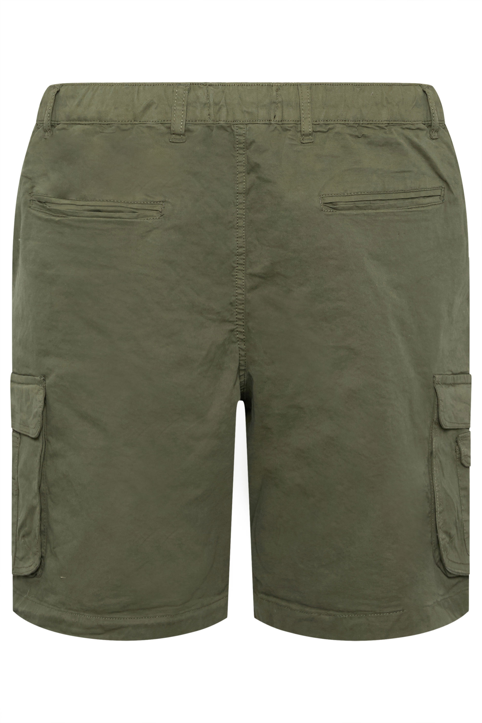 KAM Big & Tall Khaki Green Elastic Waist Cargo Shorts | BadRhino 4