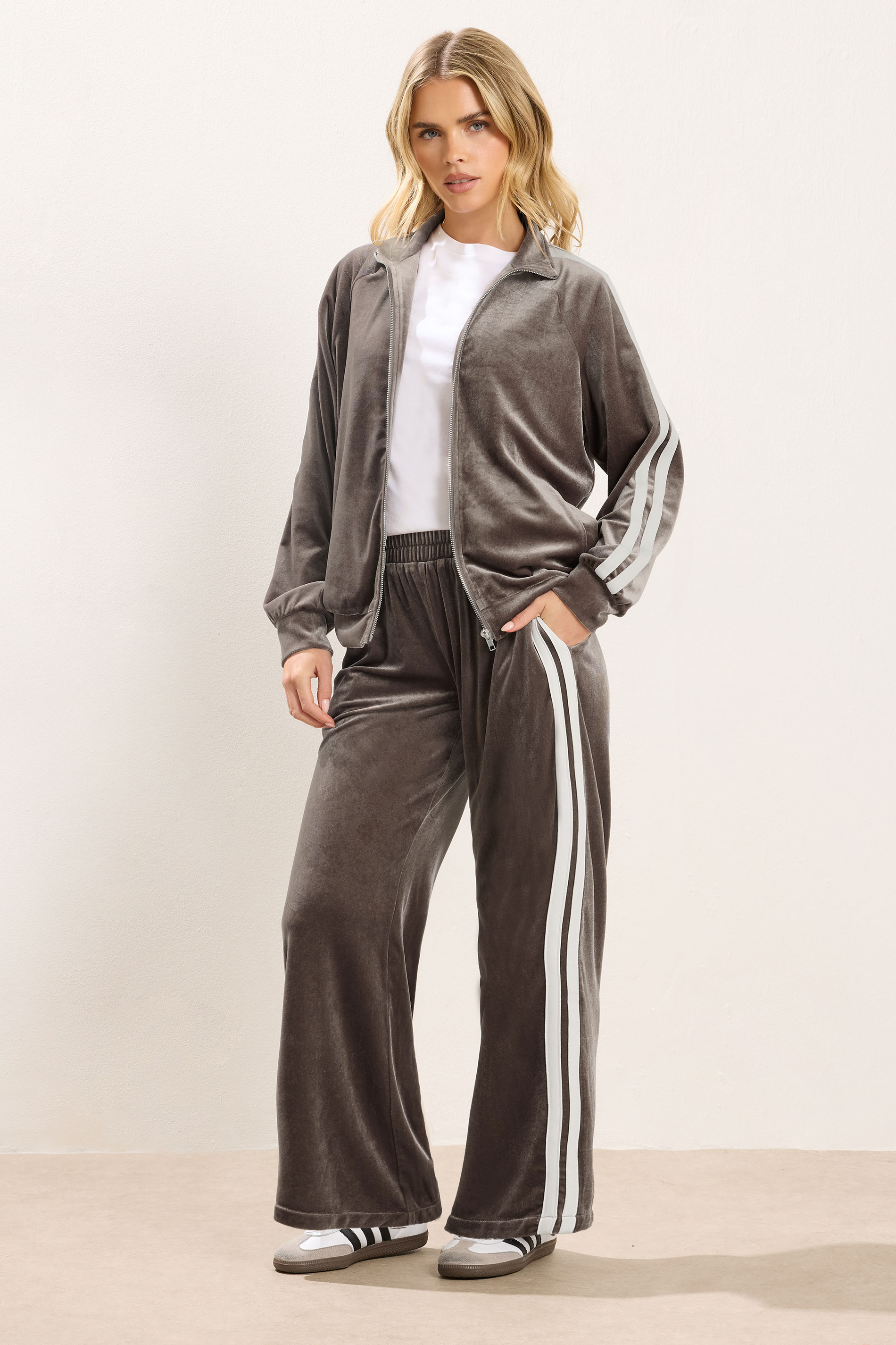 PixieGirl Petite Women's Brown Side Stripe Velvet Jacket | PixieGirl 2