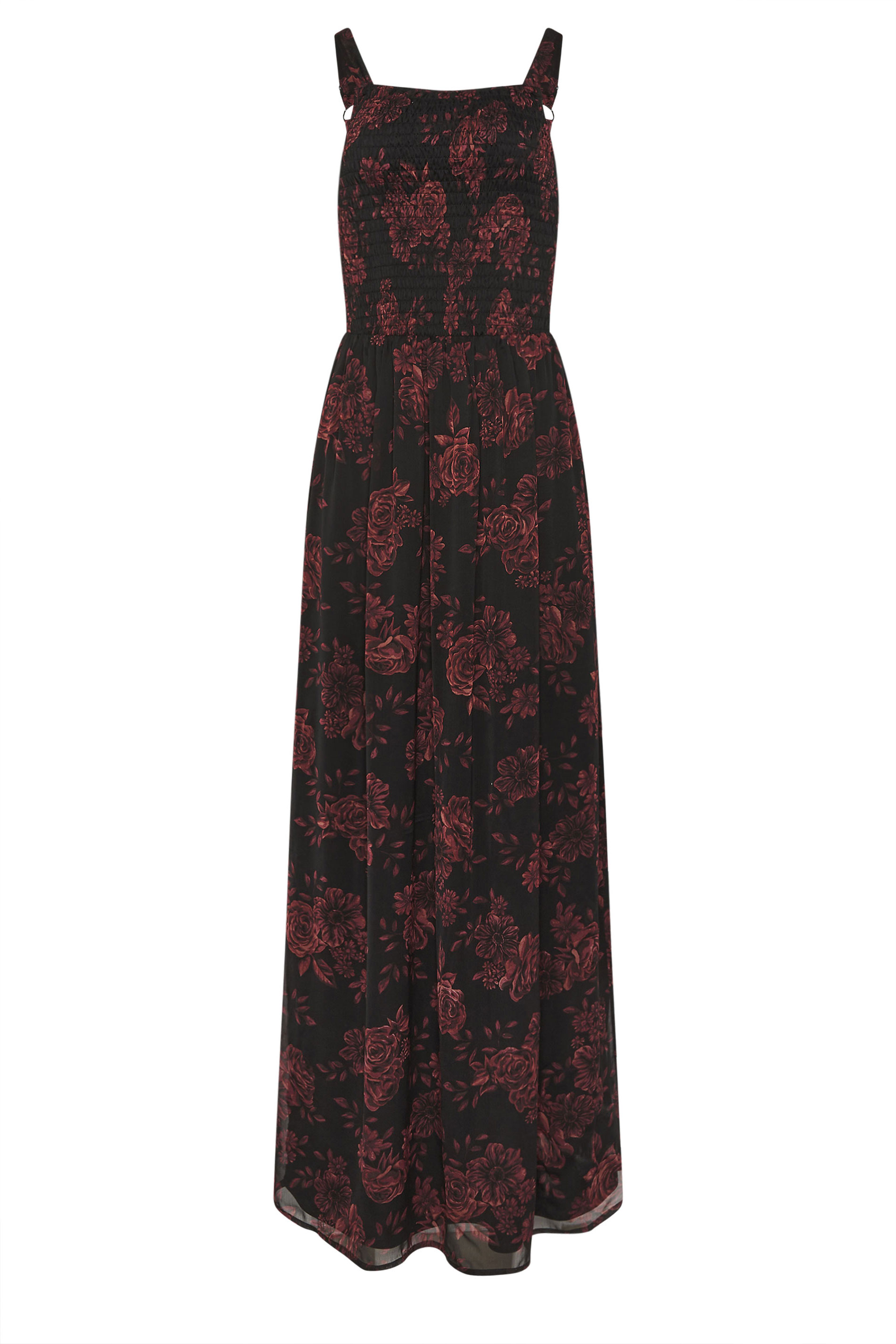 LTS Tall Women's Black & Red Rose Shirred Maxi Dress | Long Tall Sally 7