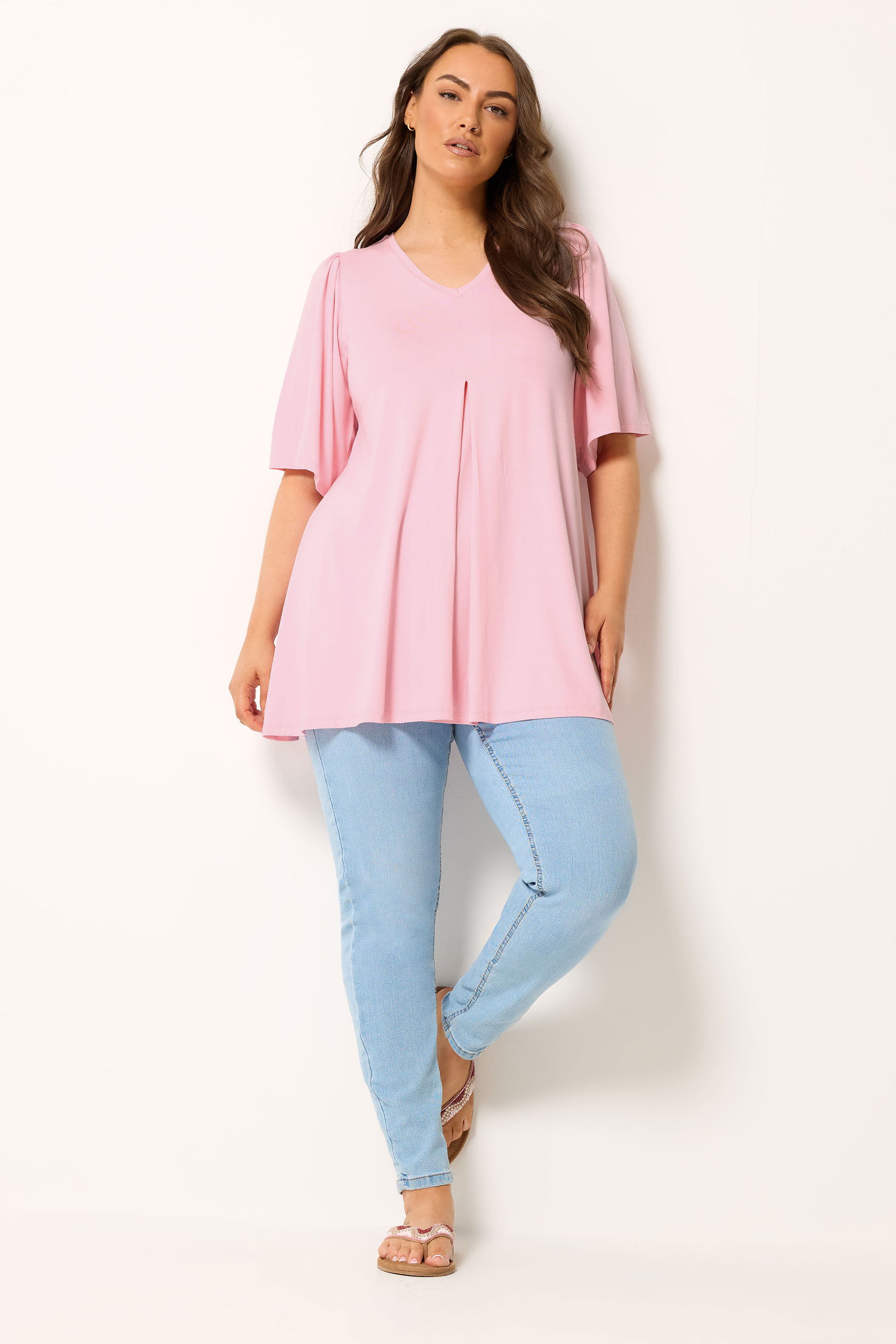 YOURS Plus Size Pink Pleated Front Swing Top | Yours Clothing 1