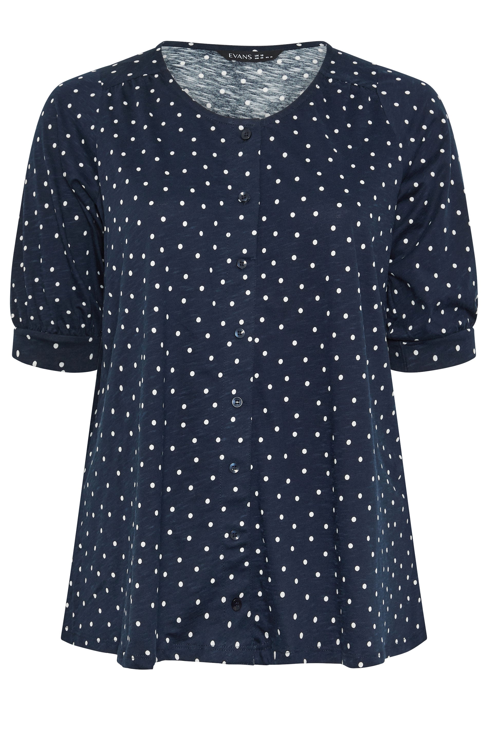 EVANS Curve Navy Blue Polka Dot Cotton Top | Evans 5