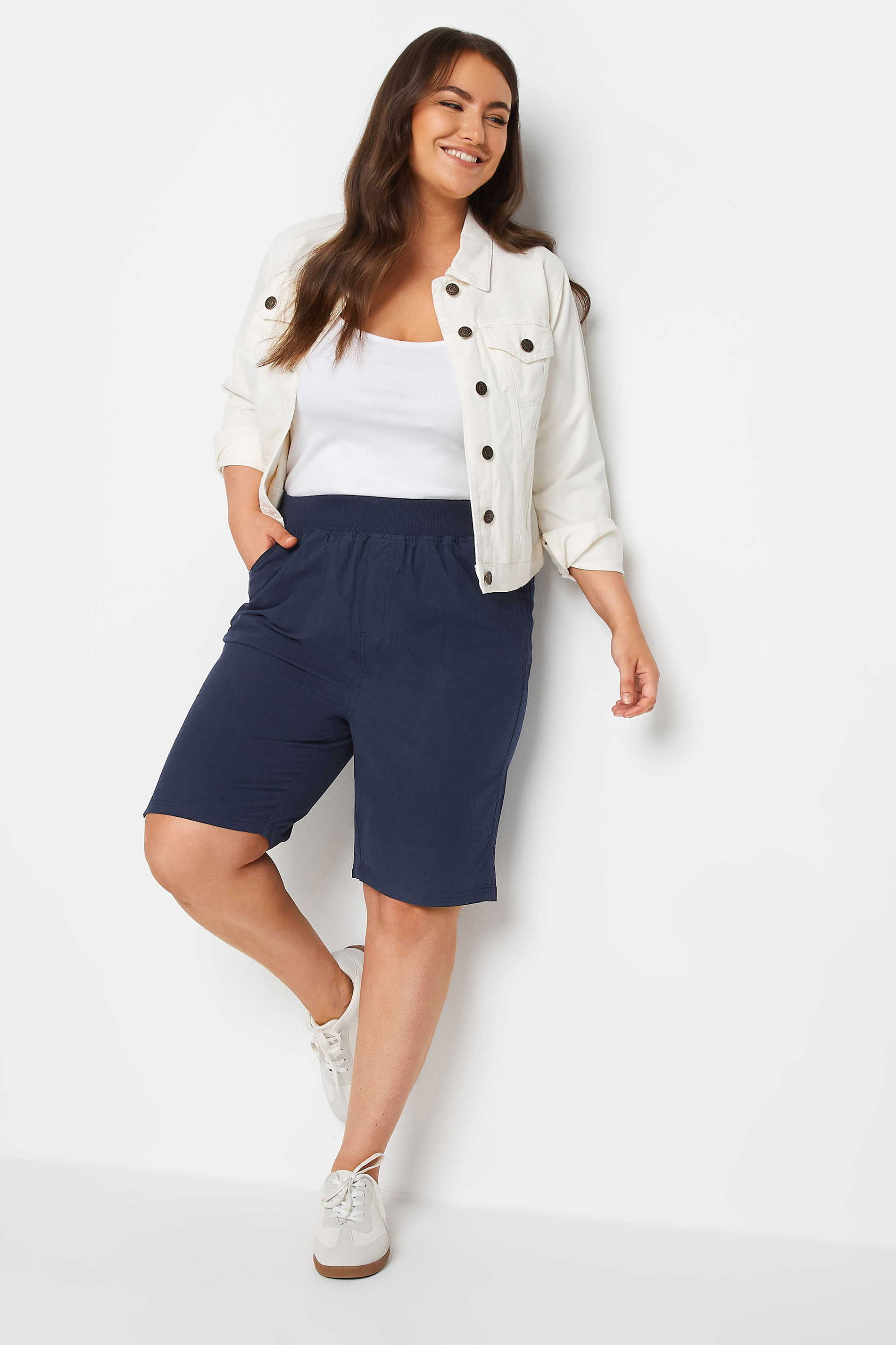 YOURS Plus Size Navy Blue Elasticated Cool Cotton Shorts | Yours Clothing 2