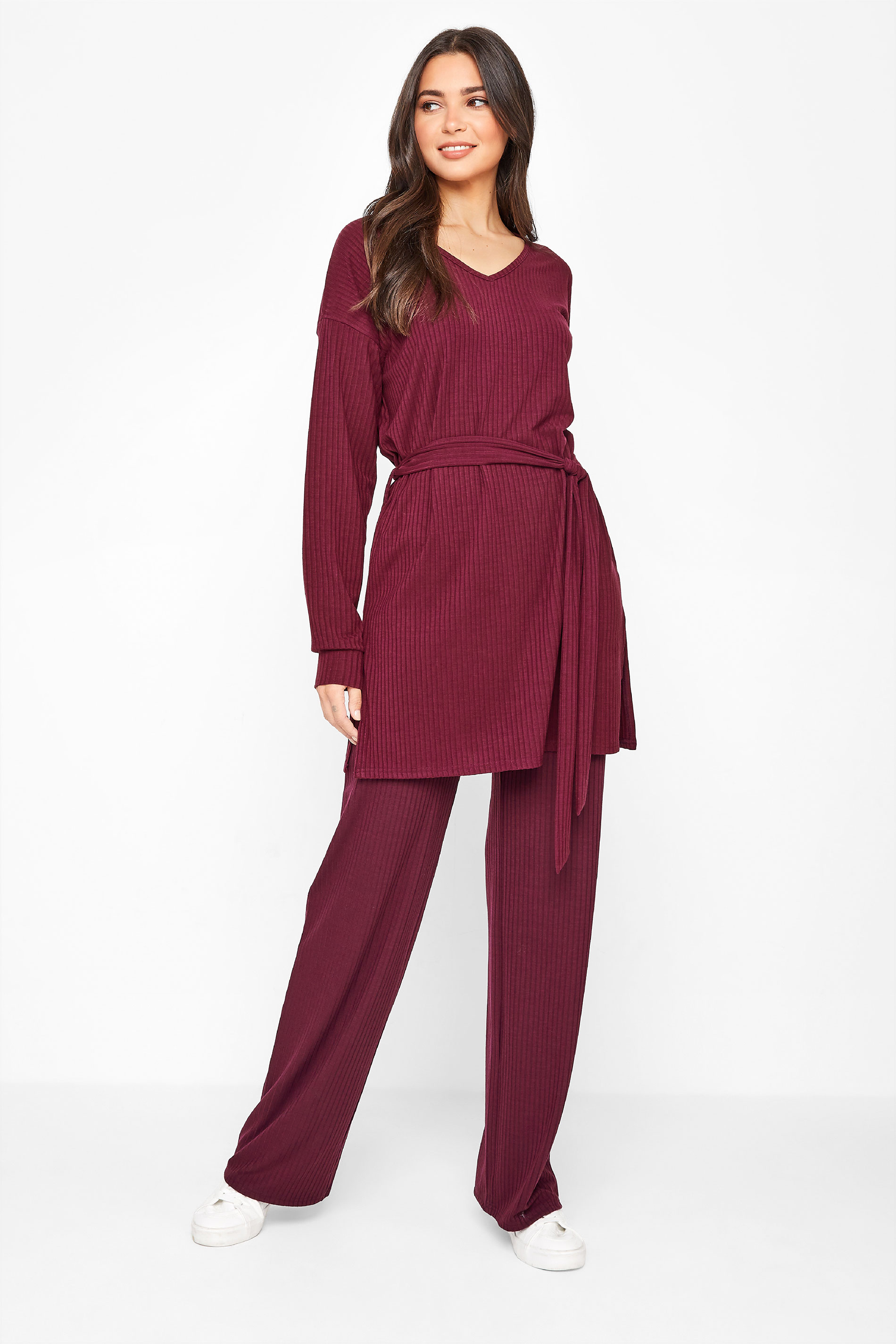 Tall Women's LTS Berry Red Ribbed Wide Leg Lounge Pants | Long Tall Sally 1