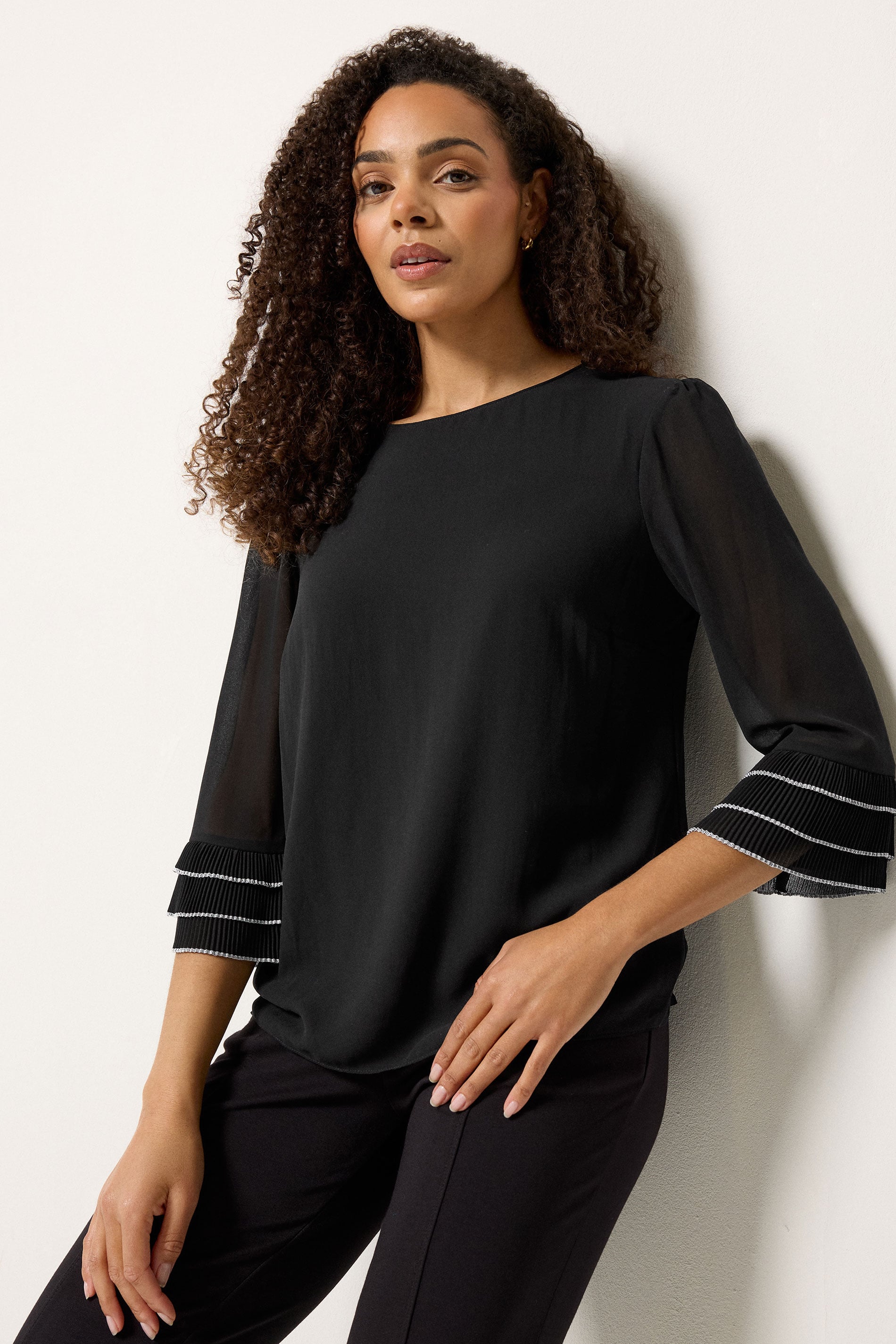 M&Co Black Frill Sleeve Blouse | M&Co 3