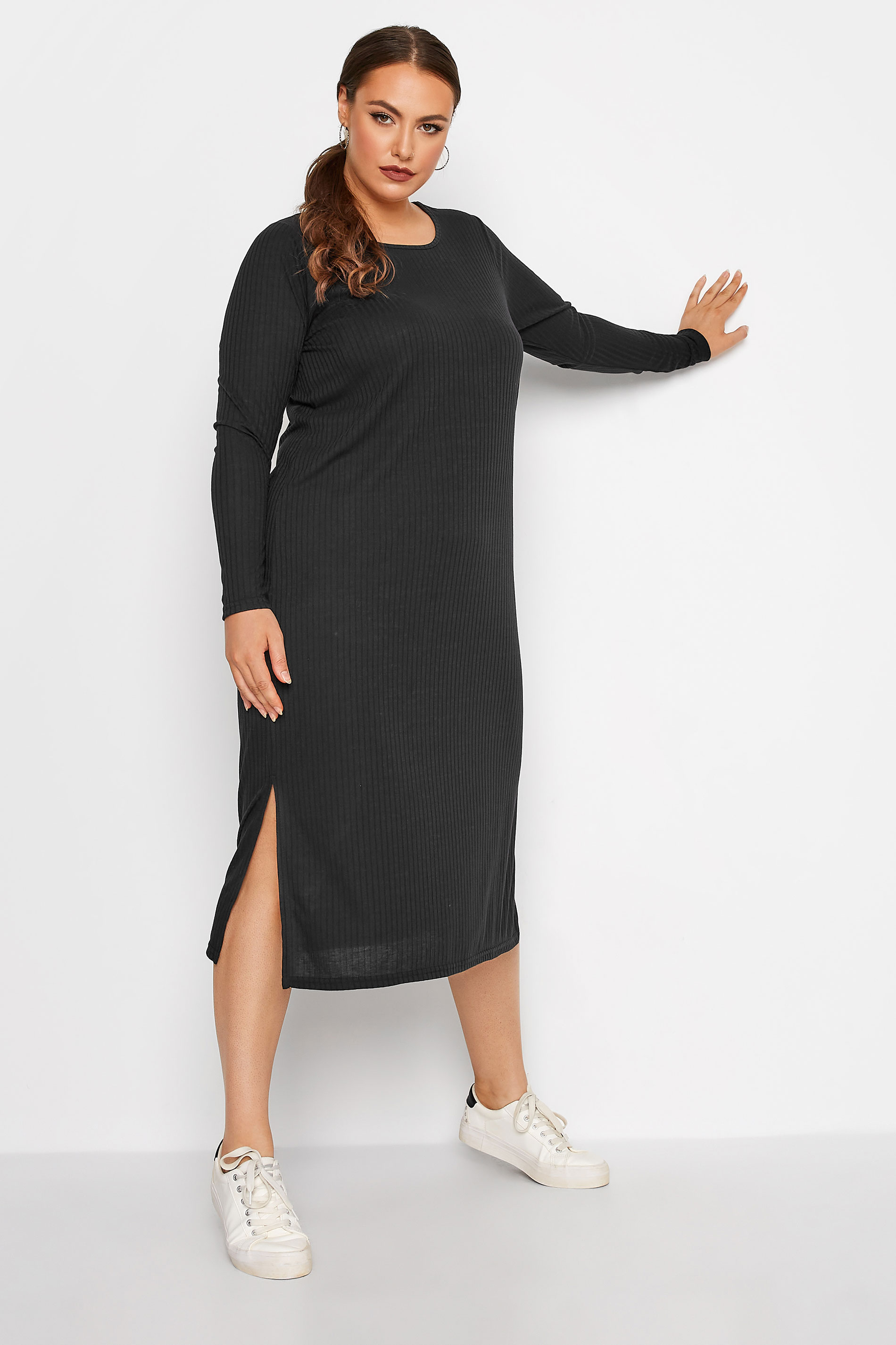 LIMITED COLLECTION Plus Size Black Ribbed Midi Dress | Yours Clothing  2