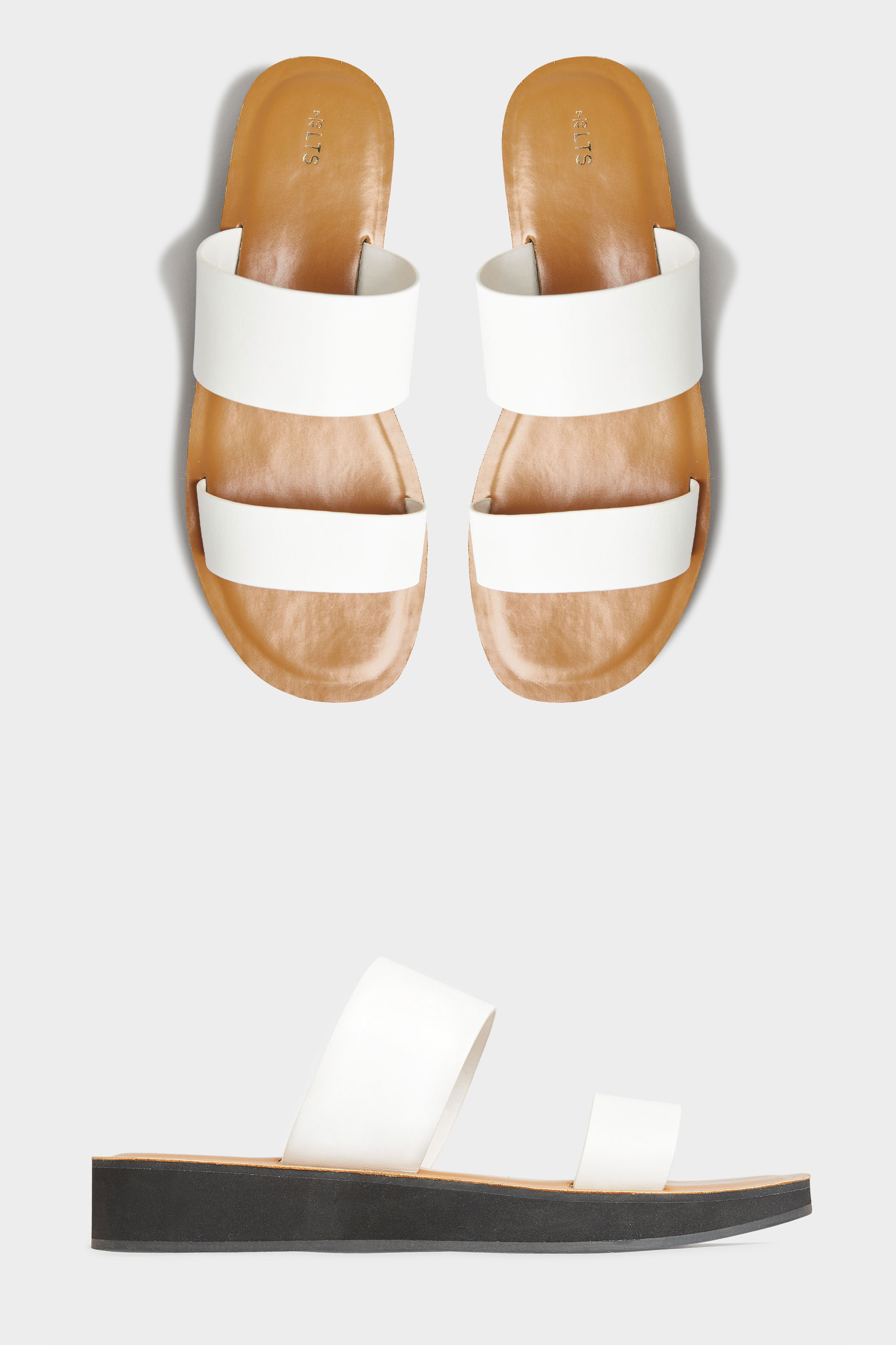 Grande taille  Sandals Grande taille  Flat Sandals | LTS White Two Strap Flat Sandals In Standard D Fit - XM17085