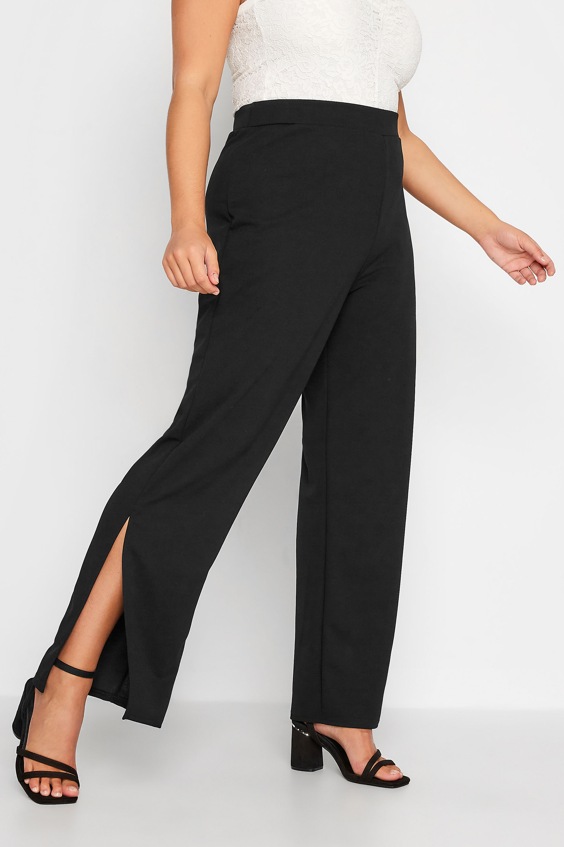 Plus Size Black Scuba Side Split Trousers | Yours Clothing 1