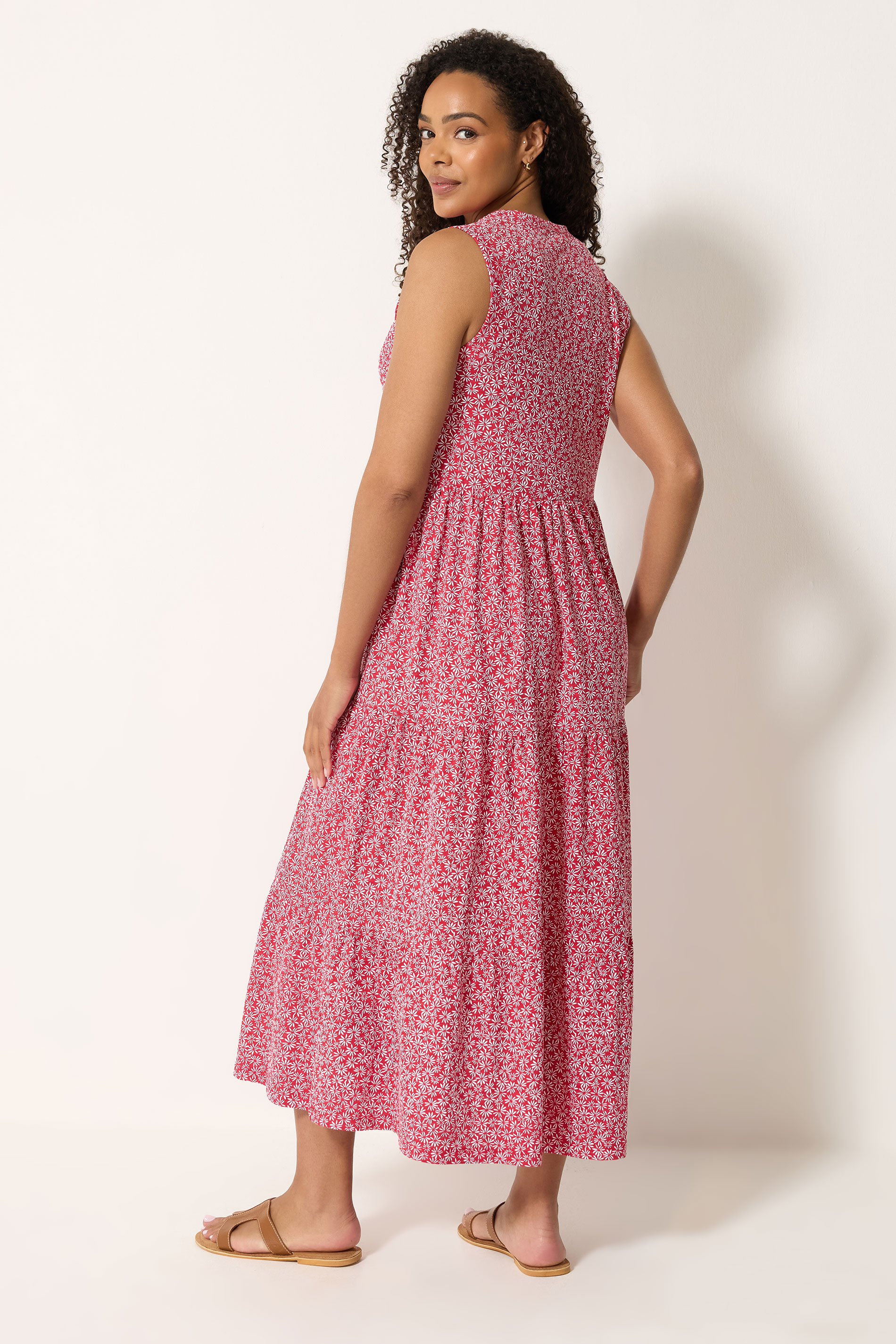 M&Co Red Floral Print Cotton Tiered Maxi Dress | M&Co 4