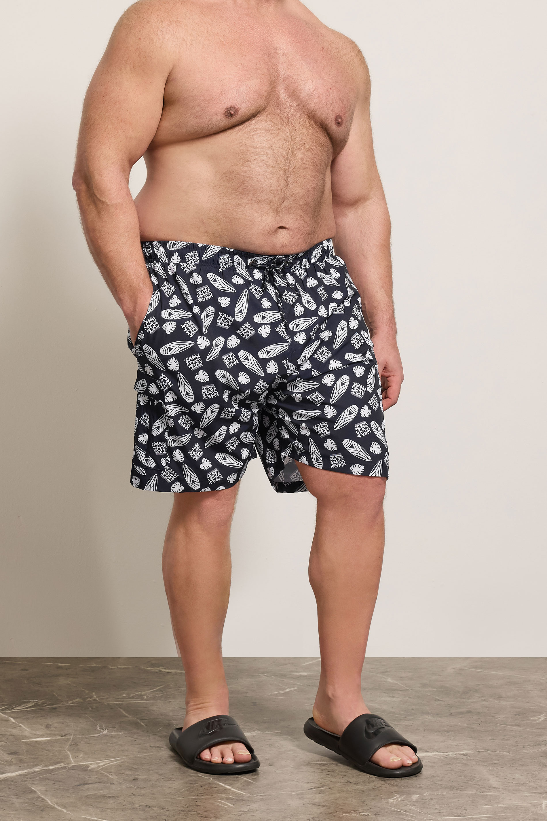 KAM Big & Tall Navy Blue Geometric Swim Shorts | BadRhino 3