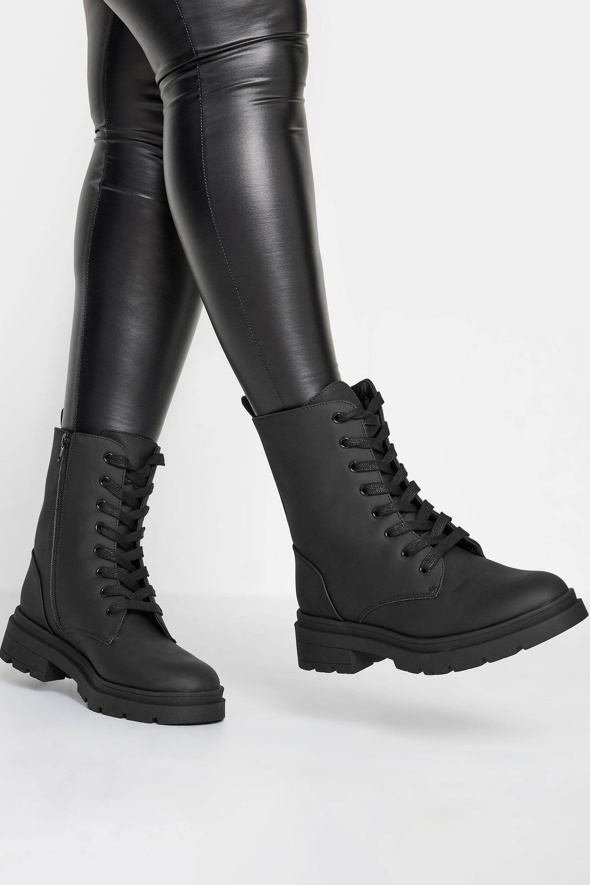 LIMITED COLLECTION Black Chunky Lace Up Boots In Wide E Fit & Extra Wide EEE Fit | Yours Clothing 1