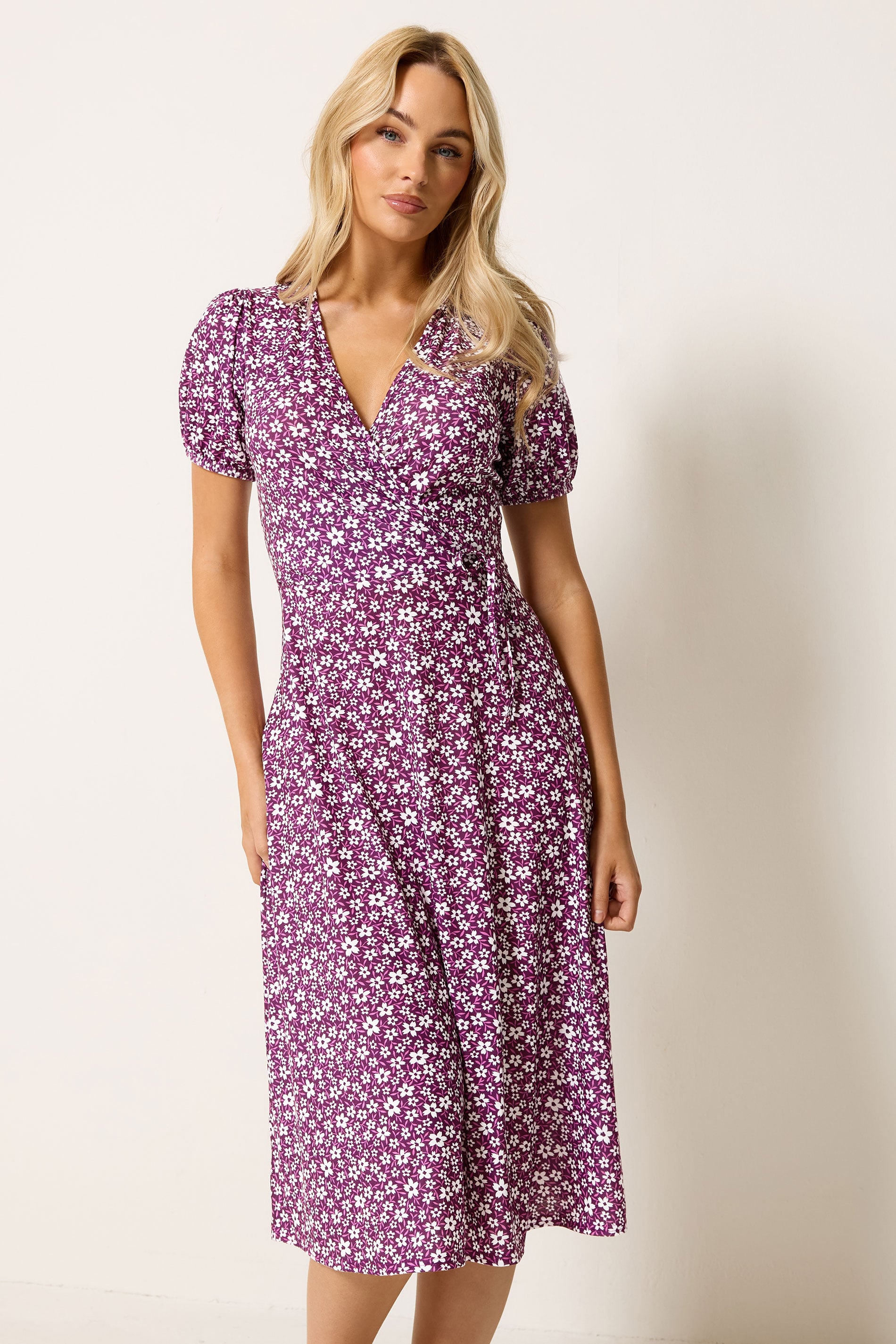 M&Co Berry Red Ditsy Floral Midi Wrap Dress | M&Co 3