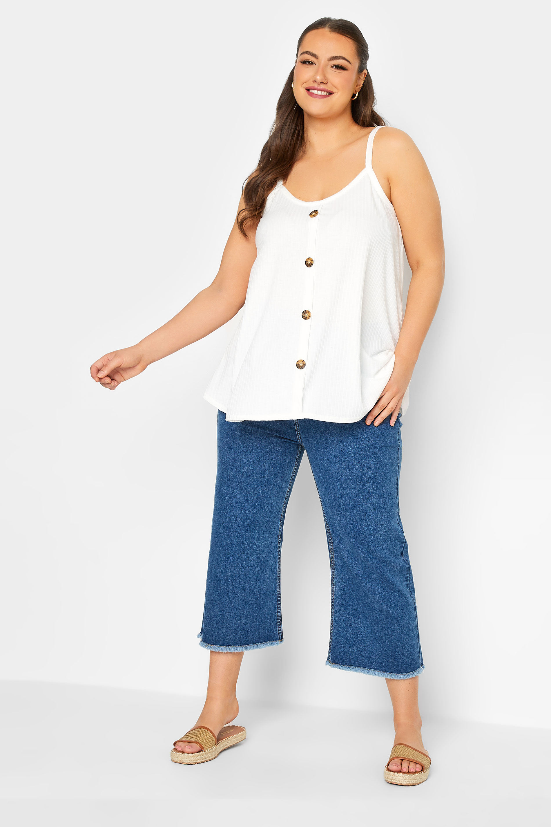 LIMITED COLLECTION Plus Size White Button Down Cami Top | Yours Clothing  2