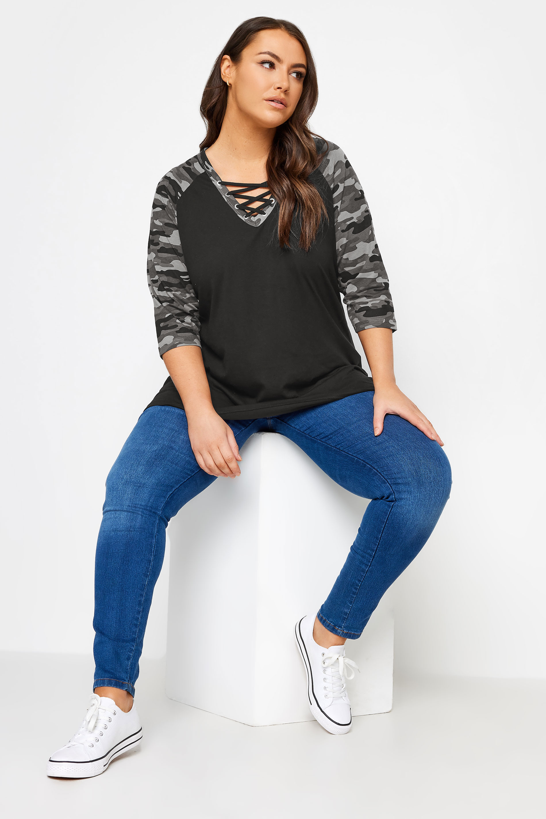 Angel Lace Up Camouflage Print Top