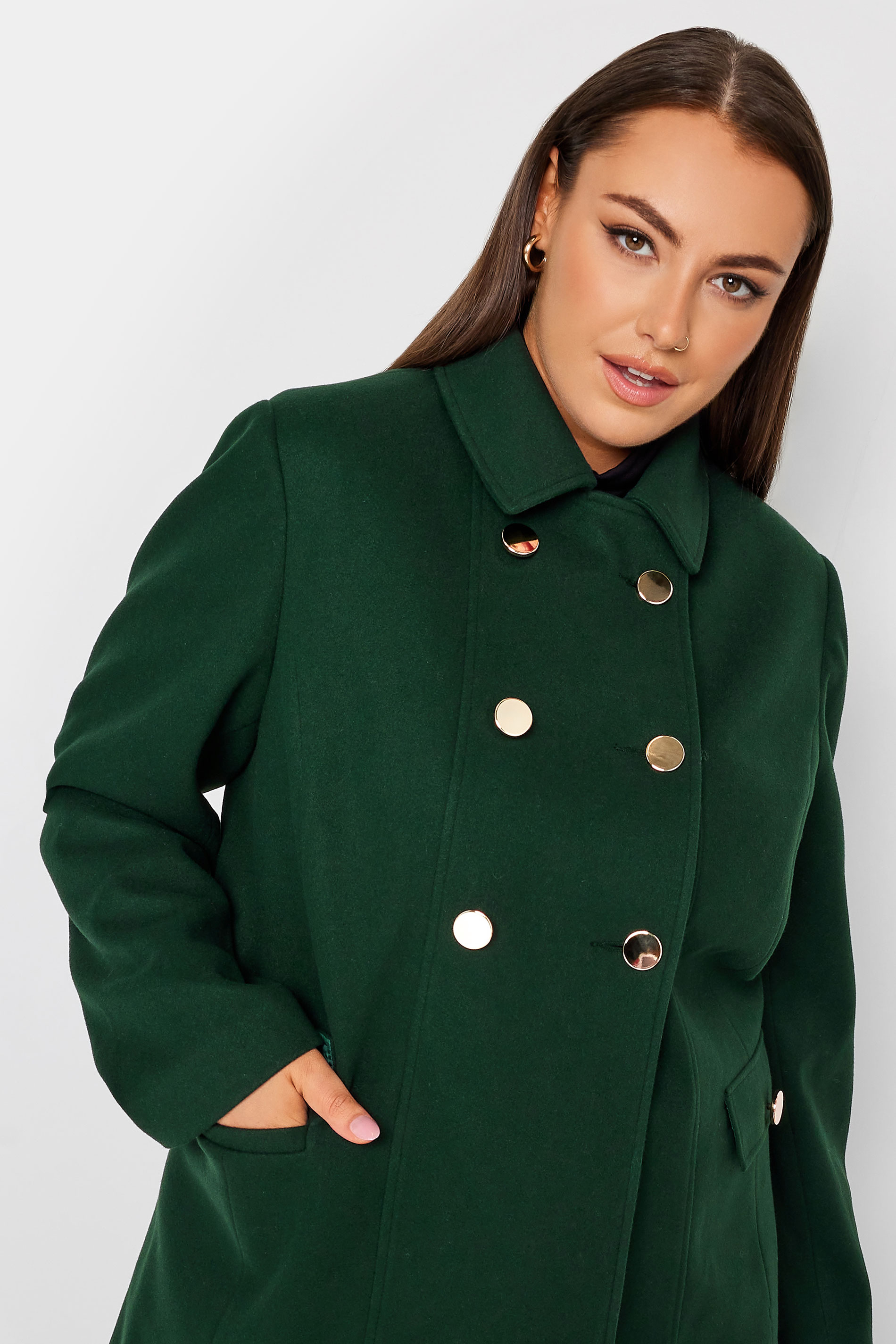 YOURS Plus Size Forest Green Collared Formal Coat | Yours Clothing