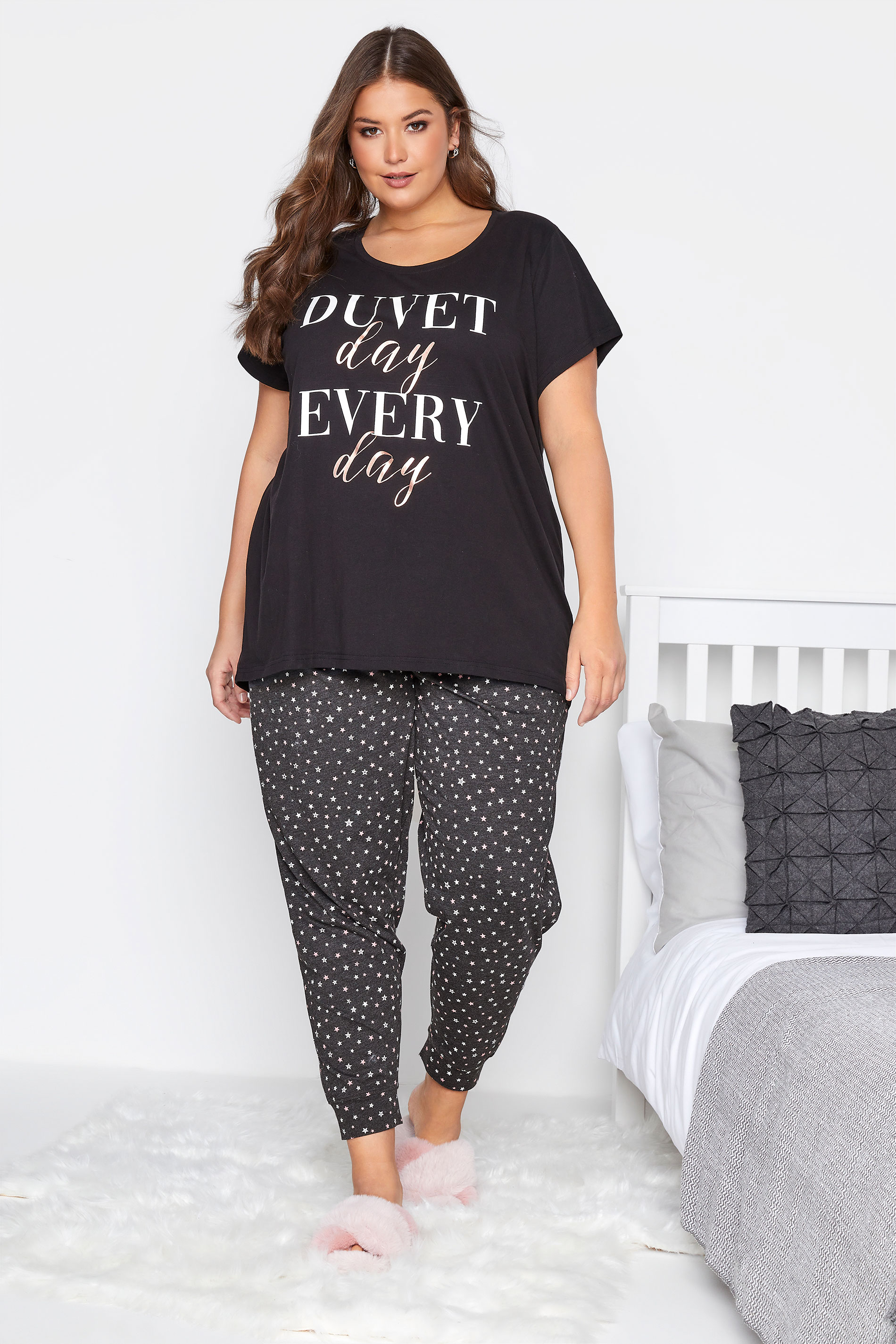 Plus Size Grey Star Print Pyjama Bottoms | Yours Clothing 3