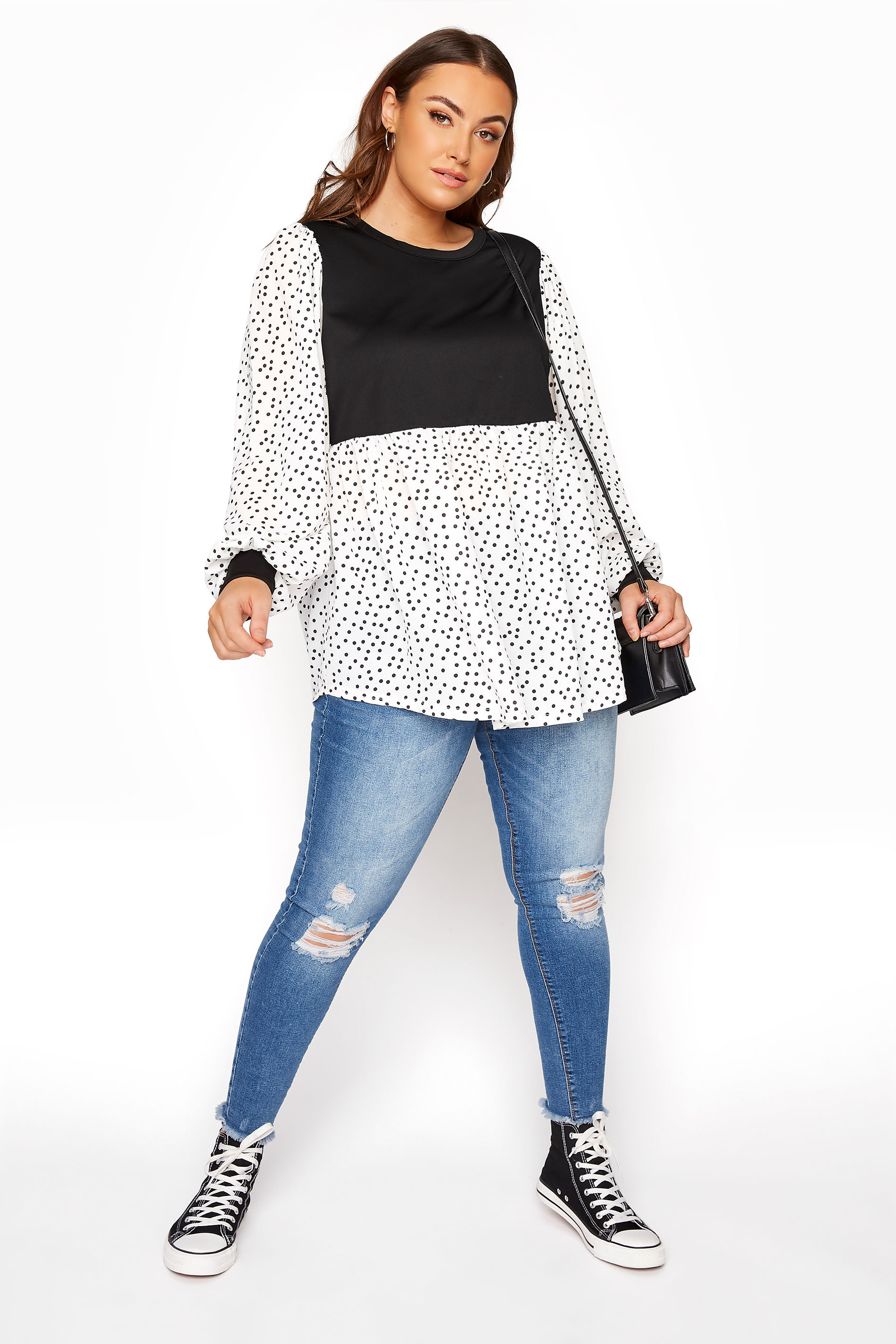 LIMITED COLLECTION Black Polka Dot Bubble Crepe Blouse
