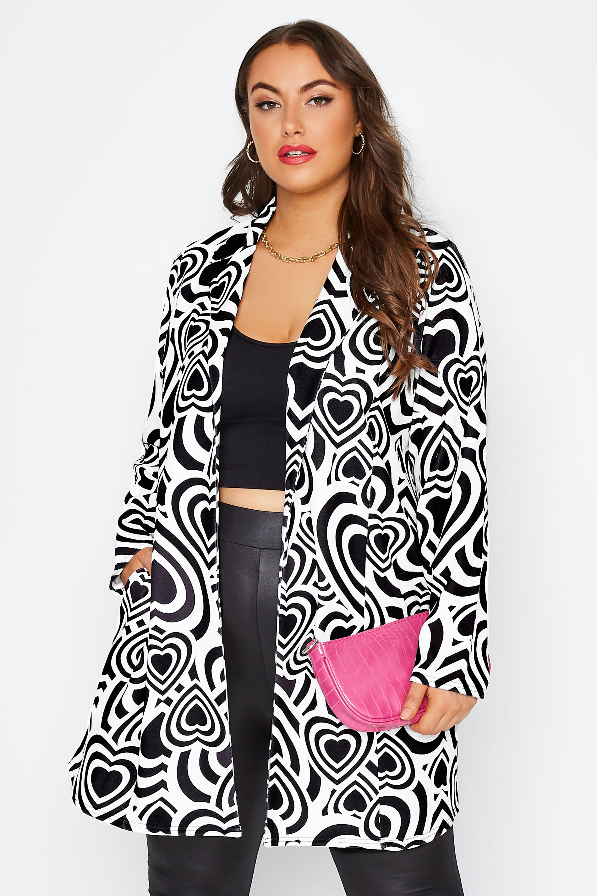 LIMITED COLLECTION Plus Size Black Retro Heart Blazer | Yours Clothing 1