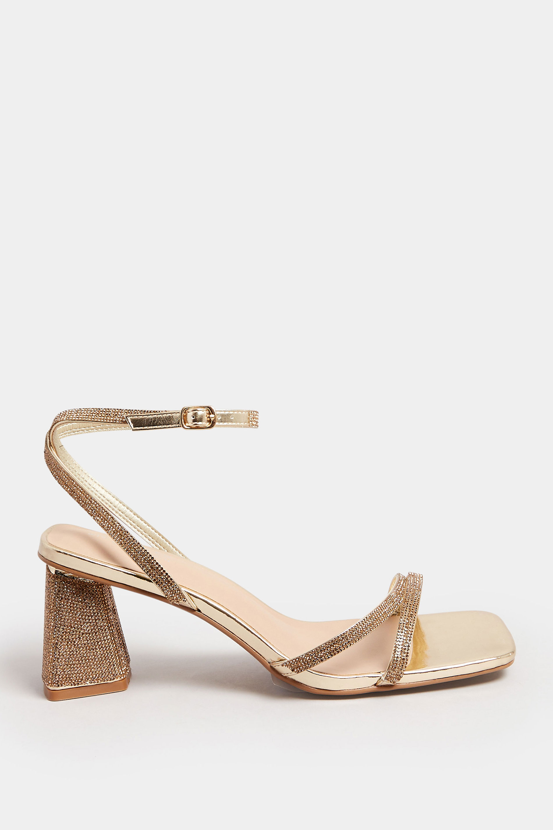 Gold Diamante Strappy Heel Sandals in Wide E Fit & Extra Wide EEE Fit | Yours Clothing 3