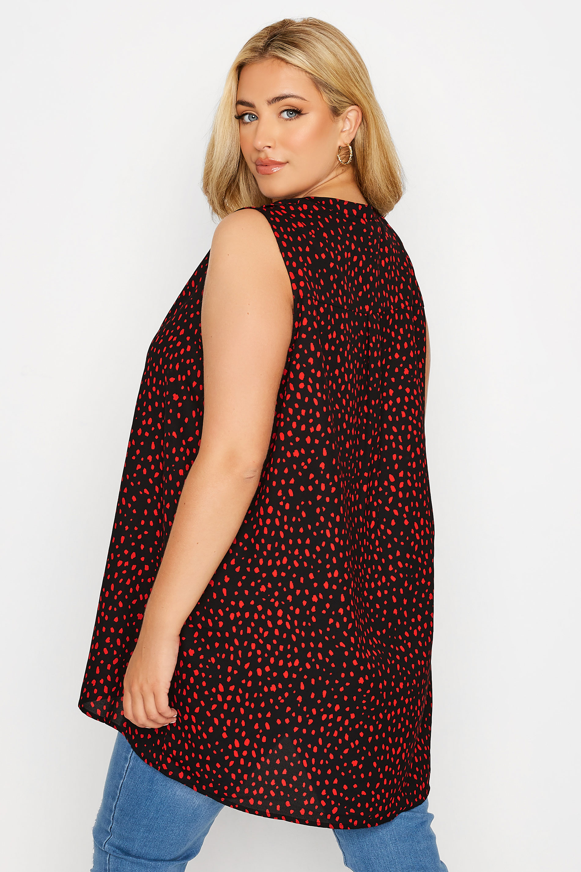Plus Size Black & Red Dalmatian Pleat Detail Top | Yours Clothing 3
