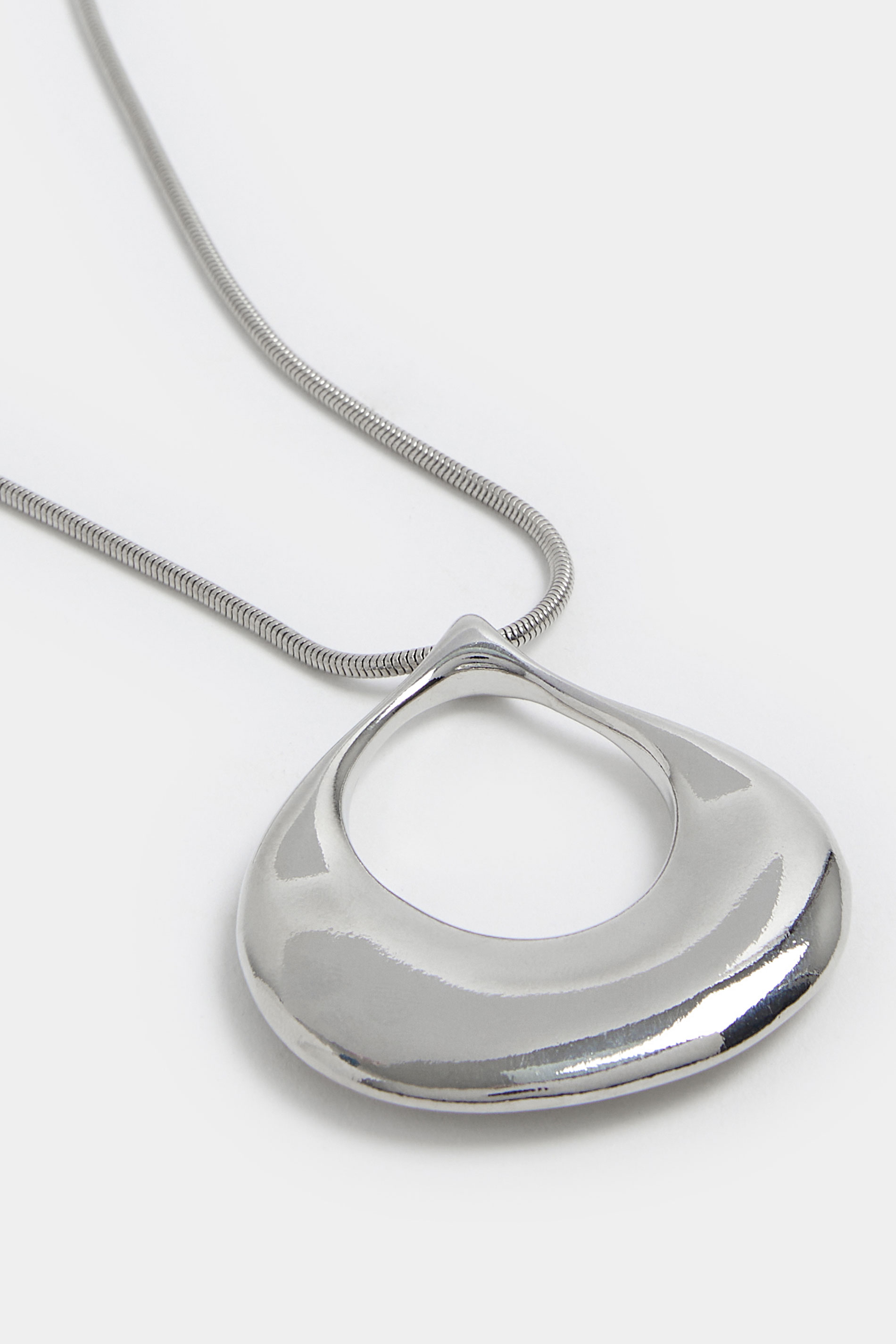 Silver Tone Long Teardrop Pendant Necklace | Yours Clothing 2