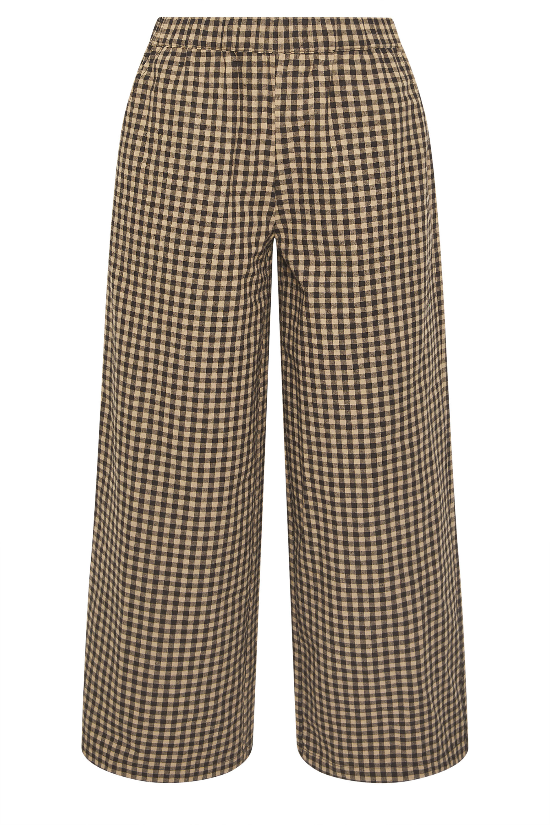 PixieGirl Petite Women's Brown Gingham Wide Leg Trousers | PixieGirl 6