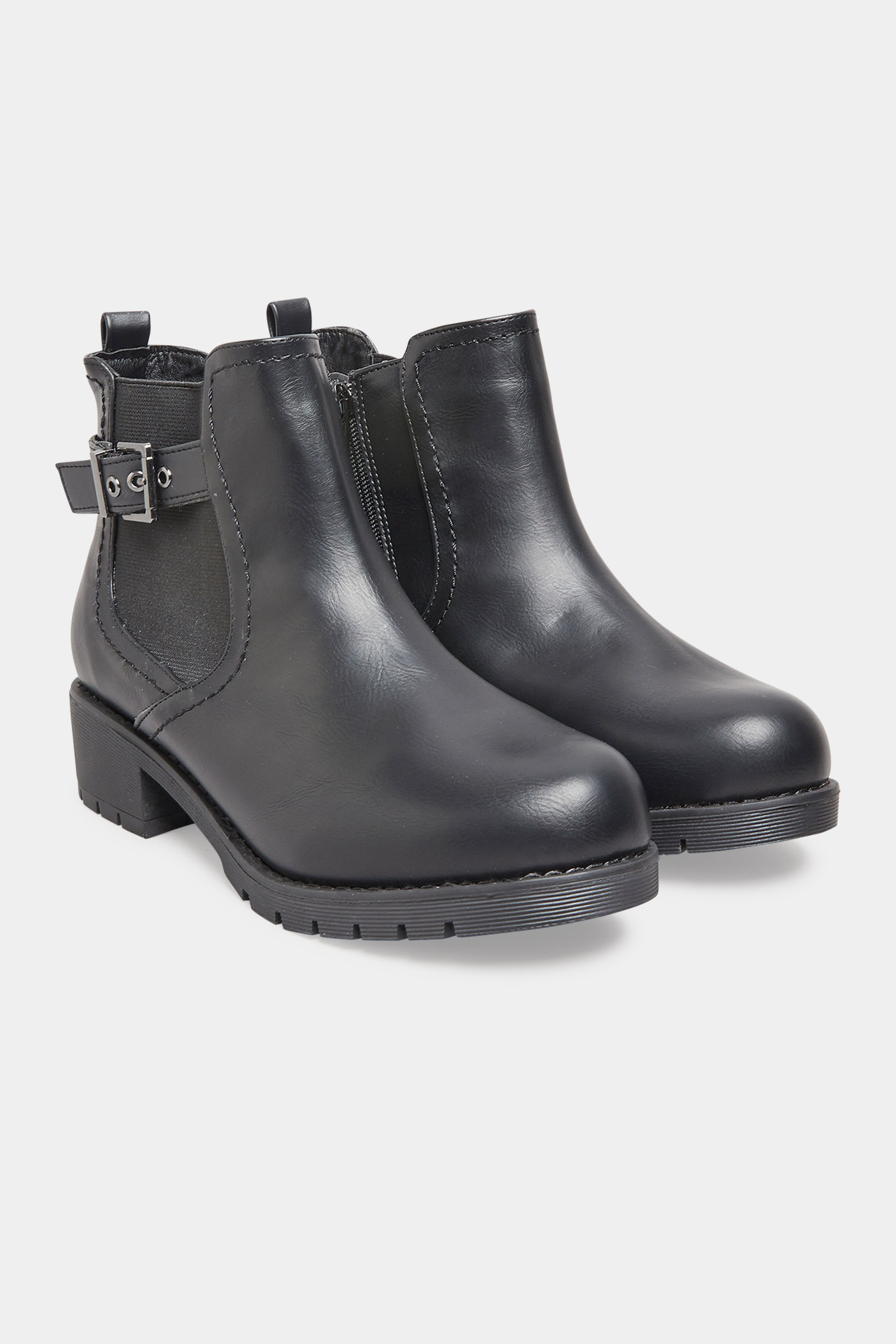 Black Chelsea Buckle Ankle Boots In Extra Wide Fit | Yours Clothing 2