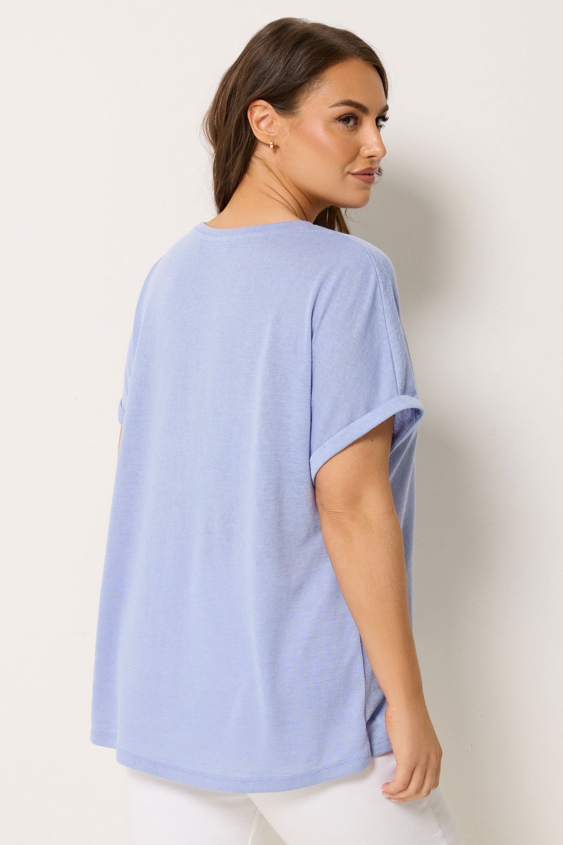 YOURS Plus Size Light Blue Linen Look T-Shirt | Yours Clothing 2