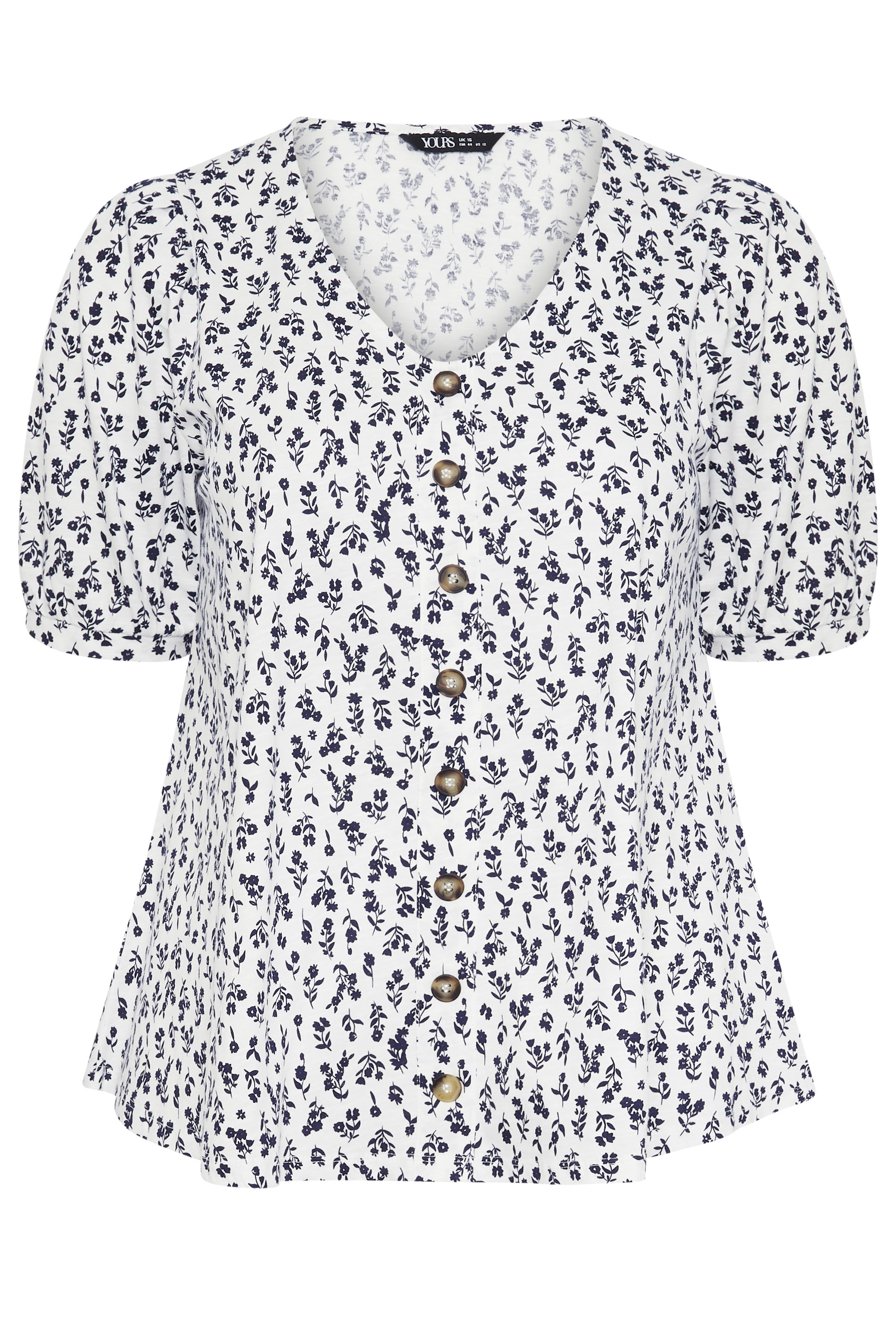 YOURS Plus Size White Floral Button Front Top | Yours Clothing 5