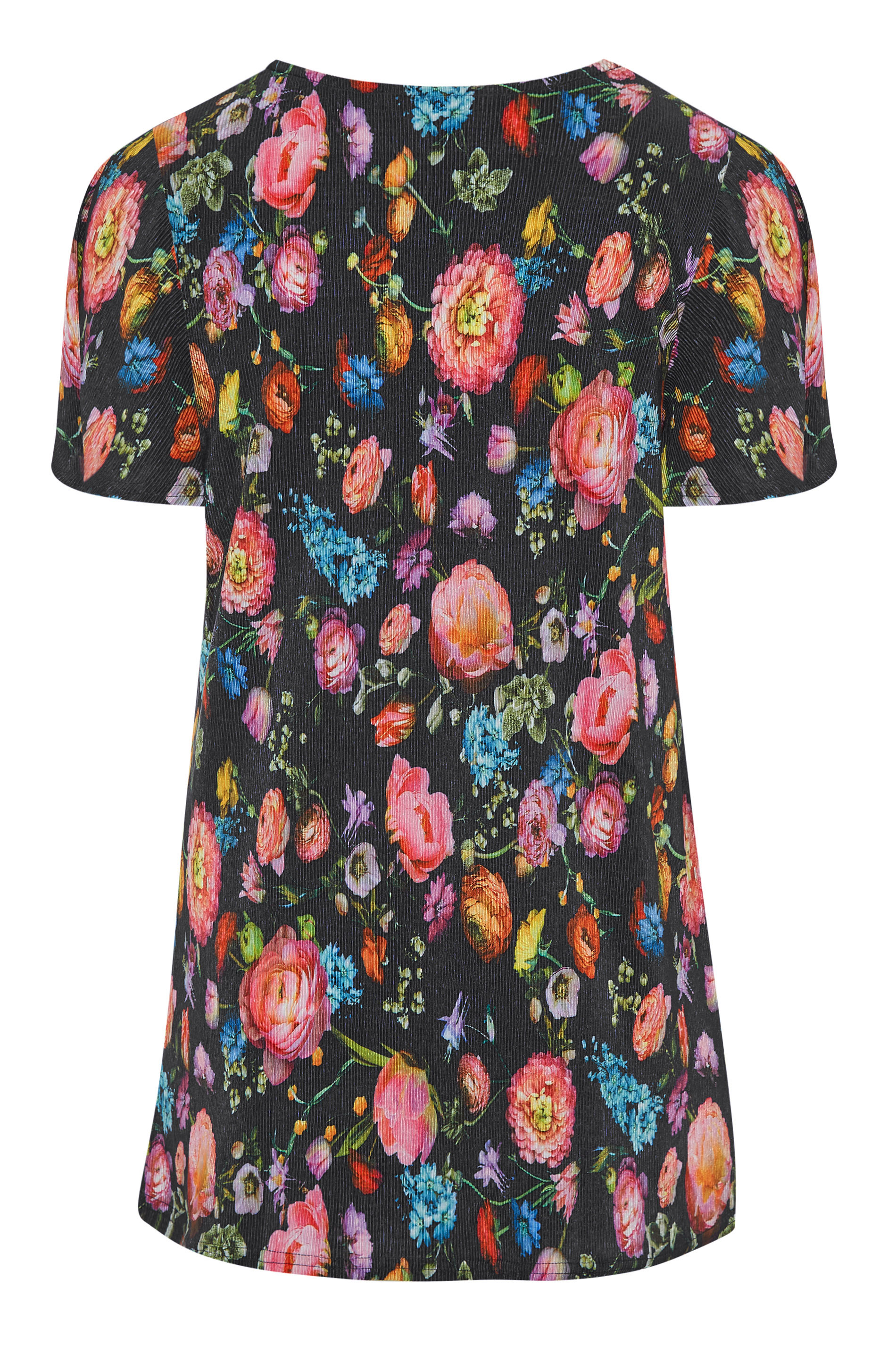 Plus Size Black Rose Print Short Sleeve Top | Yours Clothing