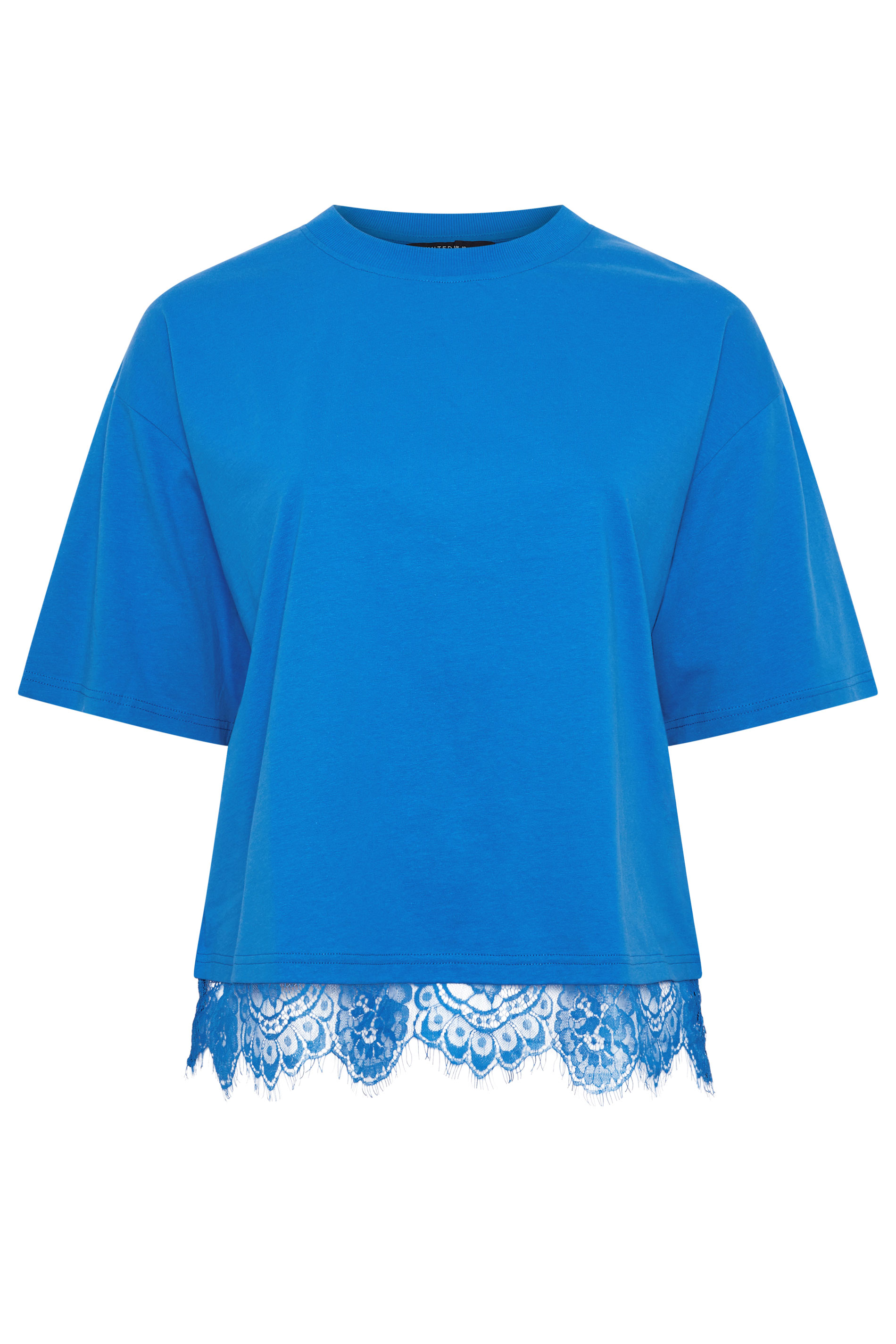 LIMITED COLLECTION Plus Size Cobalt Blue Lace Hem T-Shirt | Yours Clothing 5