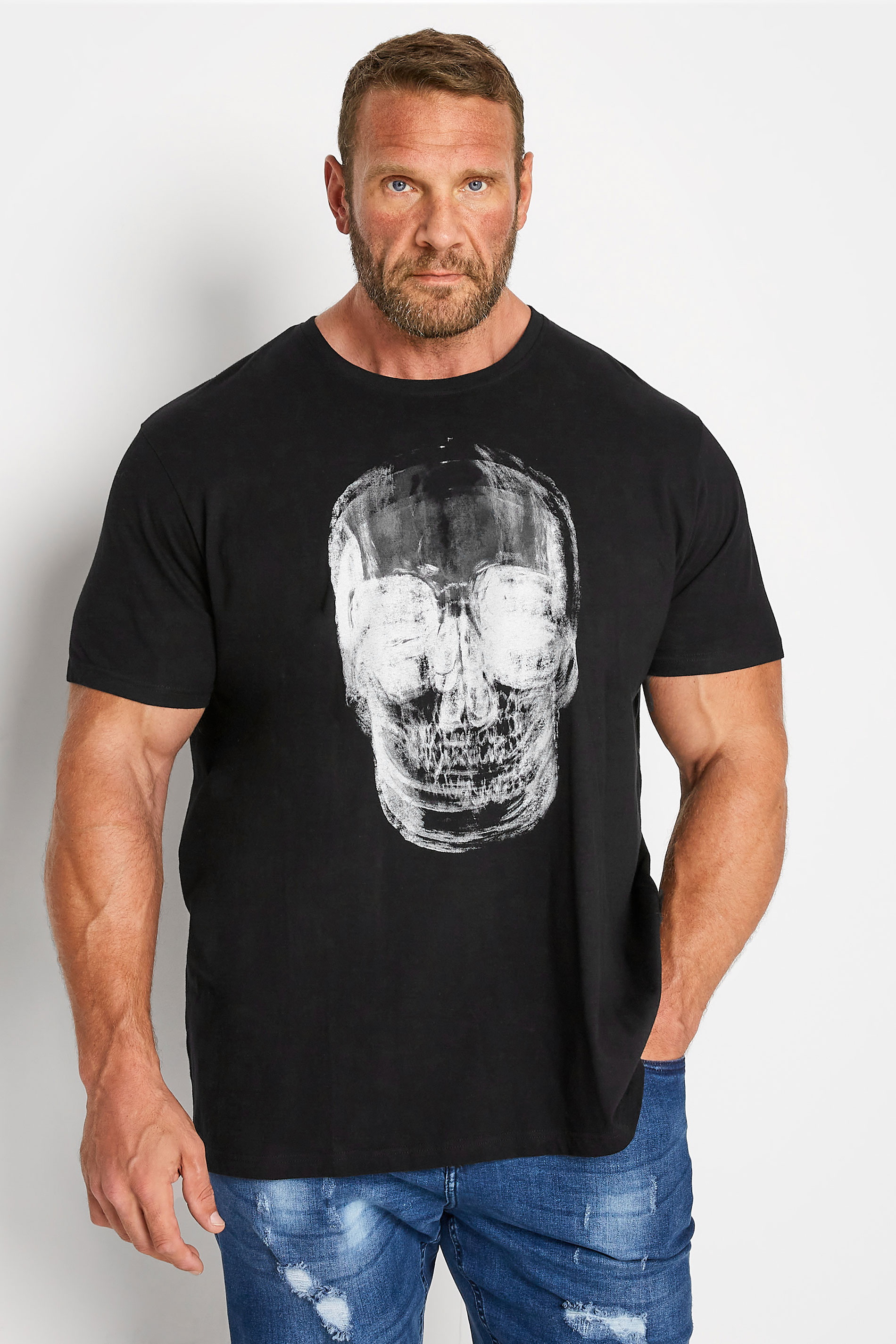 BadRhino Big & Tall Black X-Ray Skull Print T-Shirt | BadRhino  1