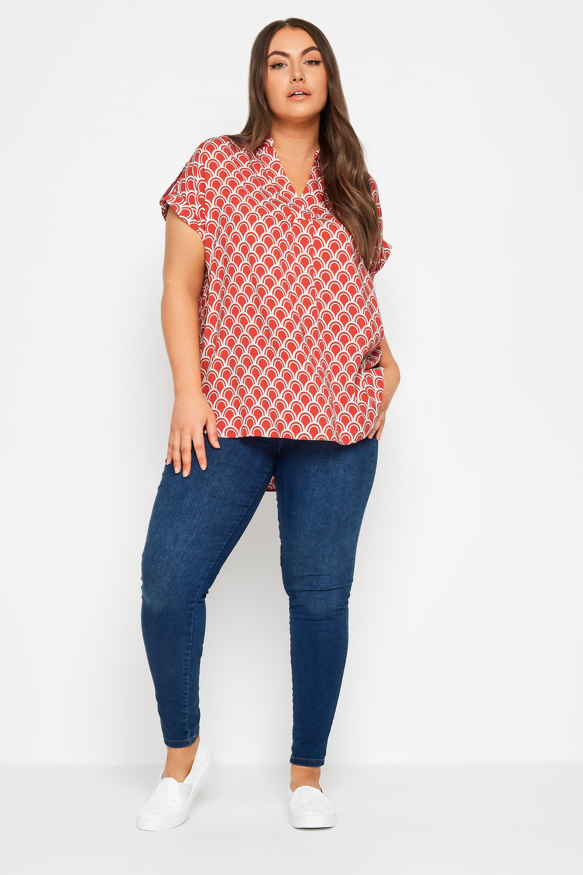 YOURS Plus Size Red Geometric Print Blouse | Yours Clothing 2