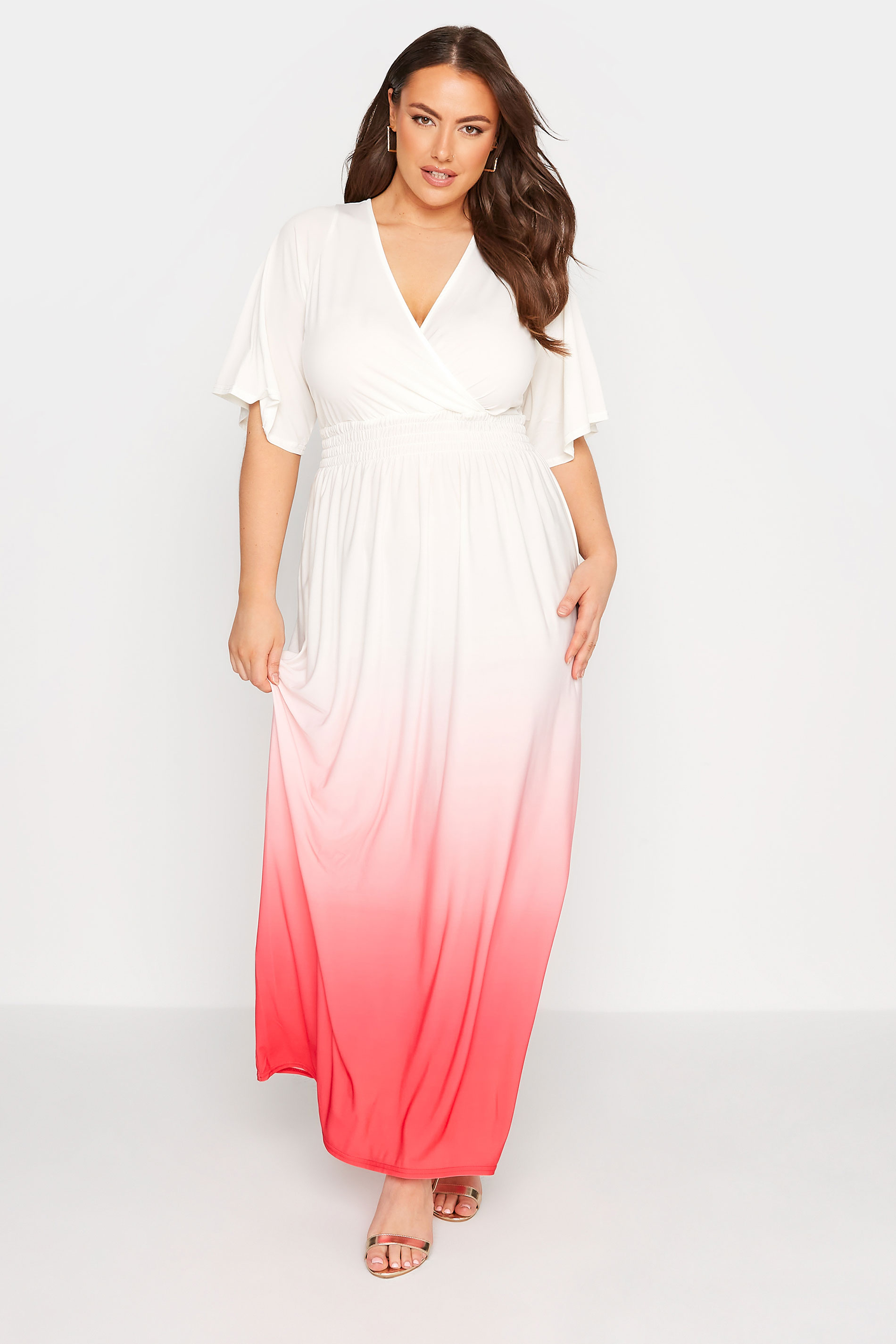 Robes Grande Taille Grande taille  Robes Longues | YOURS LONDON - Robe Blanche Maxi Ombré Rose - FE73842