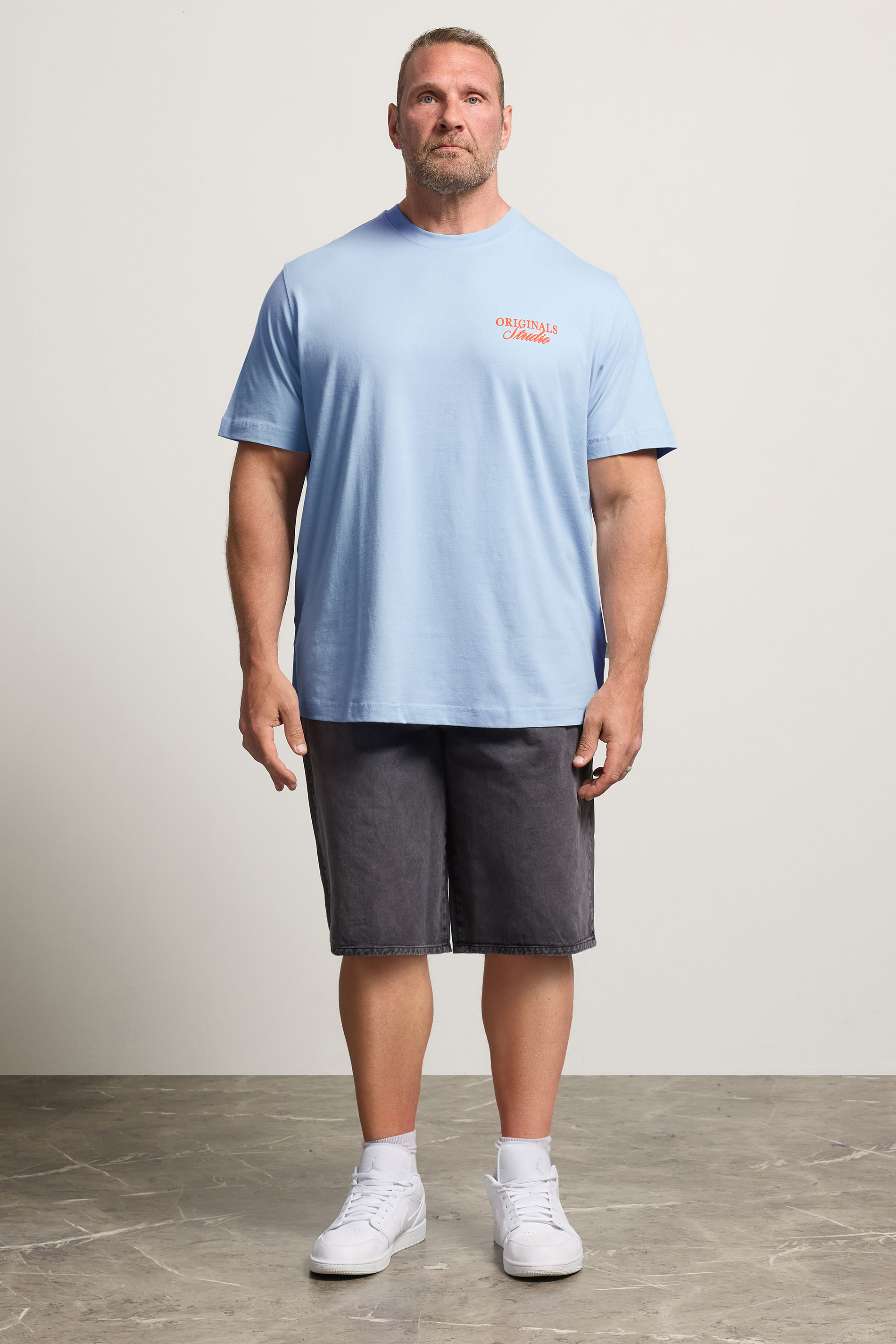 JACK & JONES Big & Tall Light Blue Crew Neck Back Graphic Tee | BadRhino 1