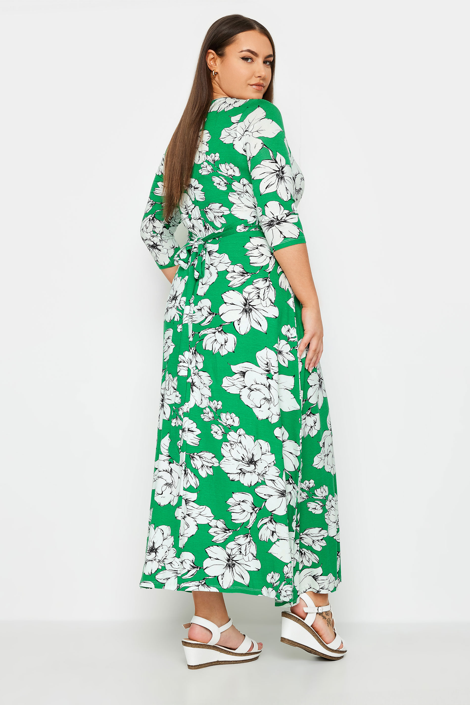 YOURS Plus Size Green Floral Wrap Maxi Dress | Yours Clothing 3
