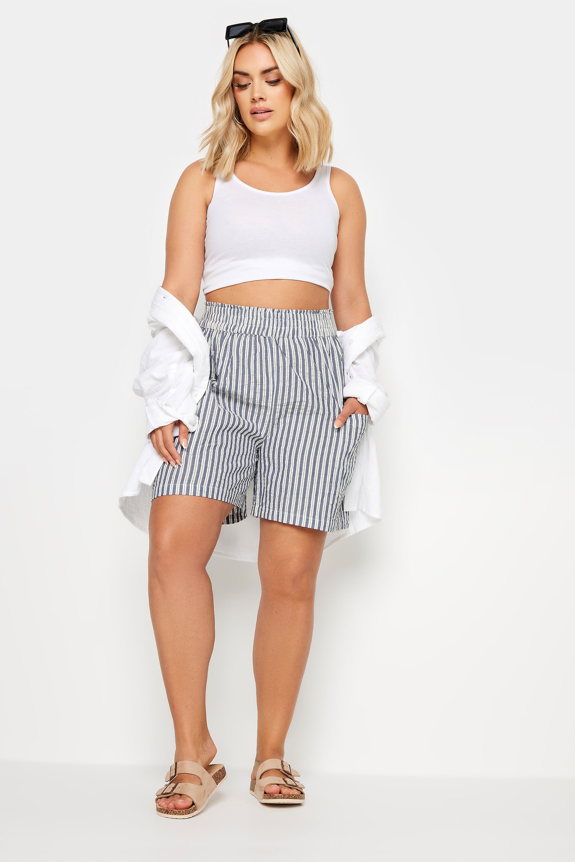 LIMITED COLLECTION Plus Size Blue Striped Shorts | Yours Clothing