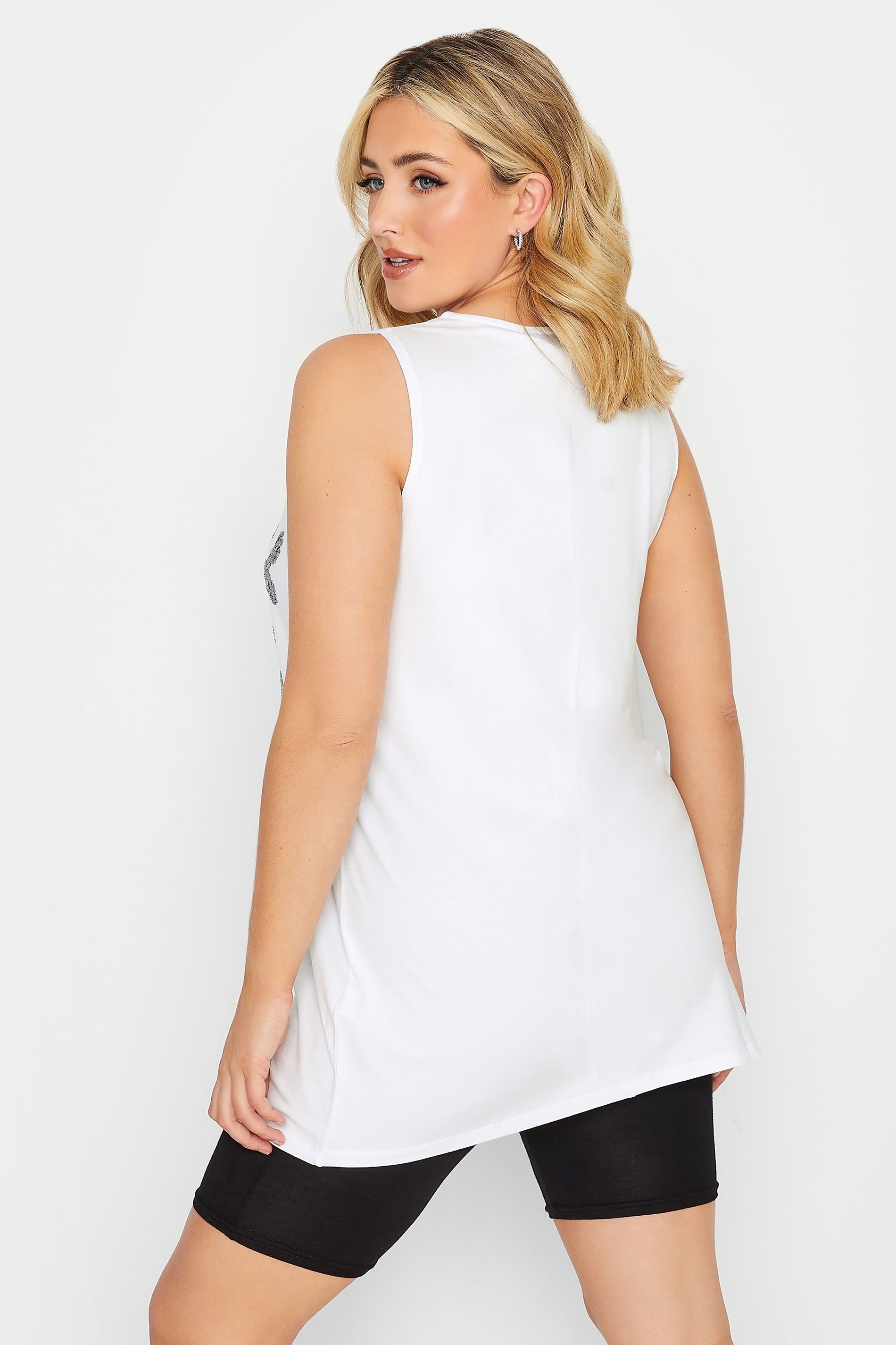 YOURS Plus Size White Leopard Print Sequin Vest Top | Yours Clothing 3