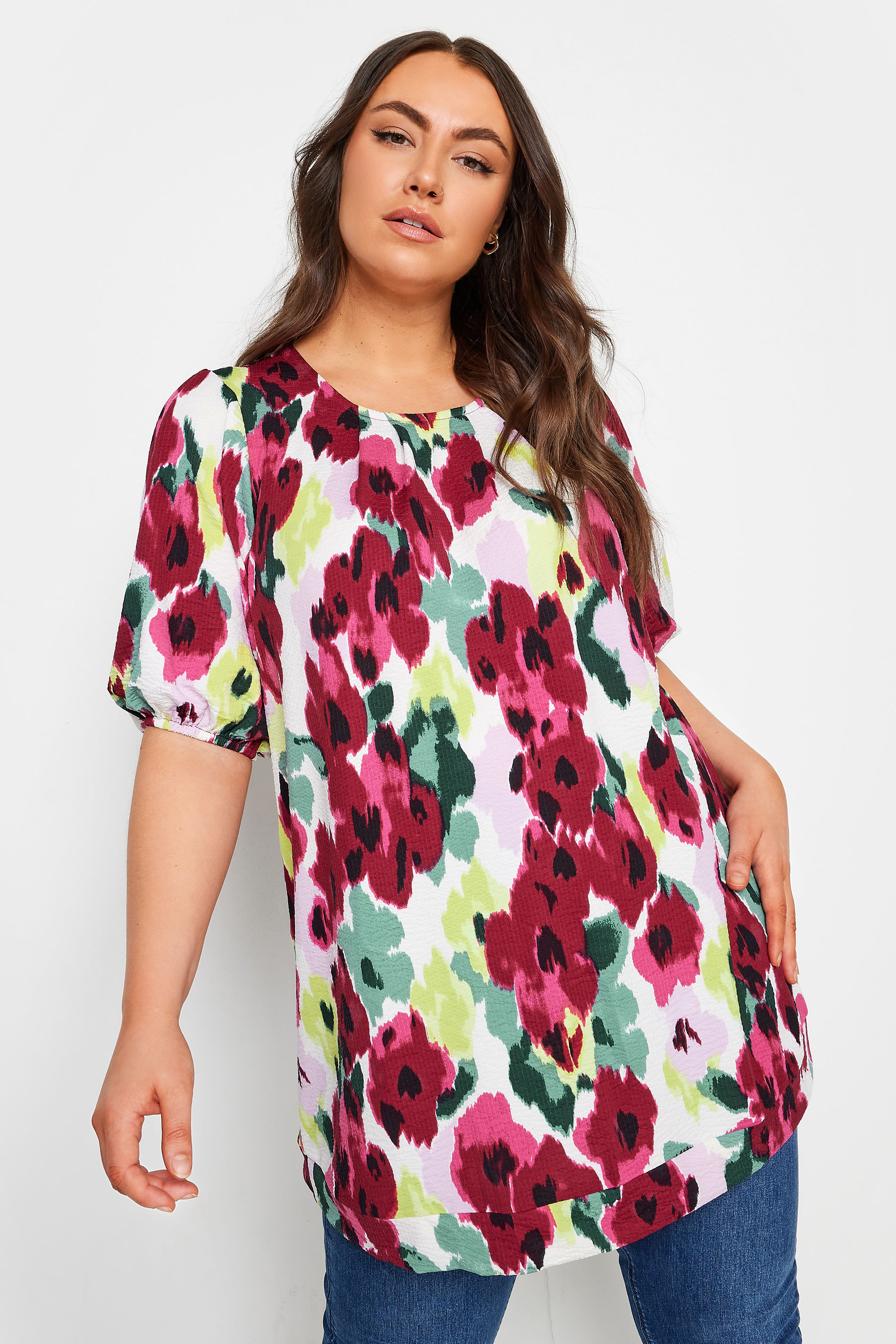 YOURS Plus Size Red Abstract Floral Print T-Shirt | Yours Clothing 2